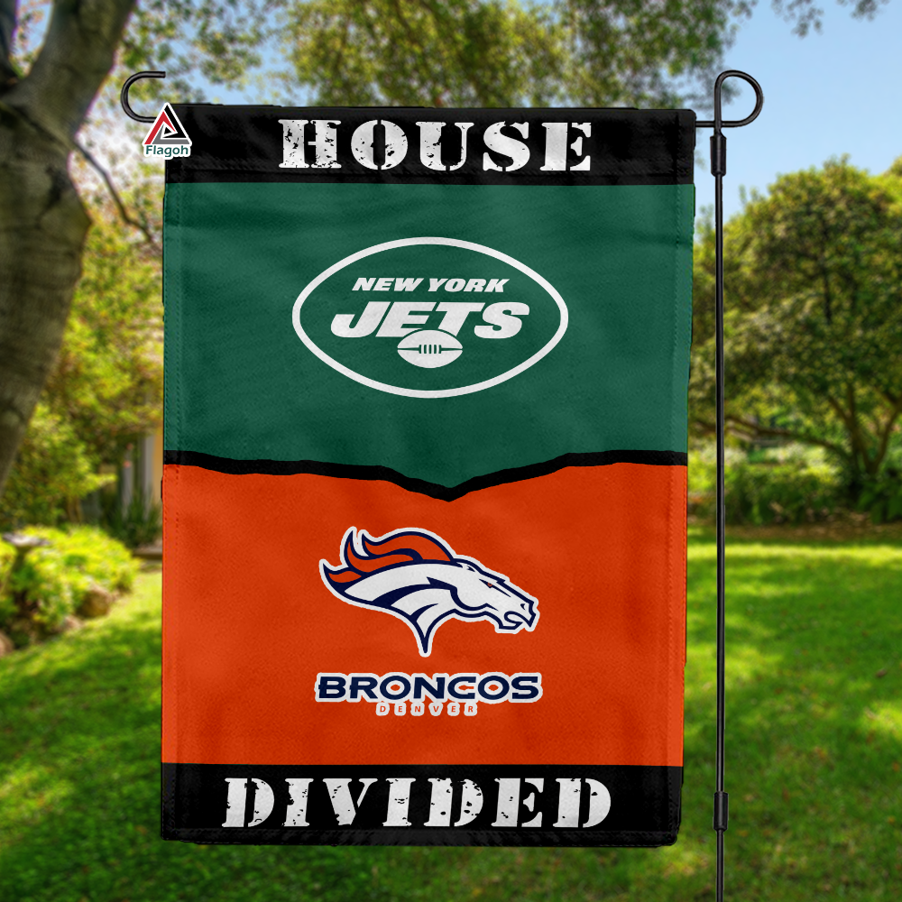 Jets vs Broncos House Divided Flag, NFL House Divided Flag