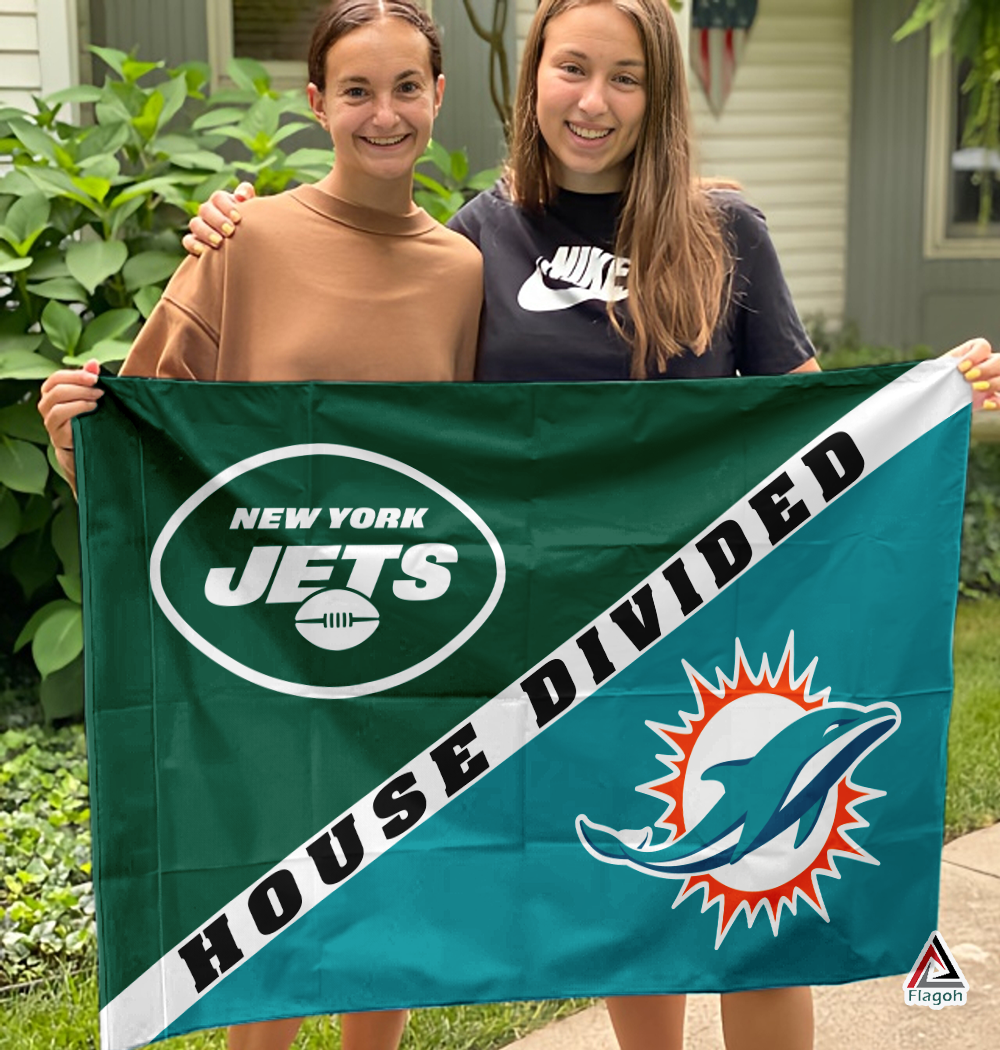 Jets vs Dolphins House Divided Flag, NFL House Divided Flag - Image 3