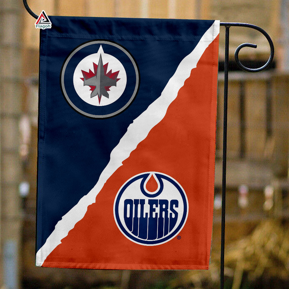 Jets vs Oilers House Divided Flag, NHL House Divided Flag