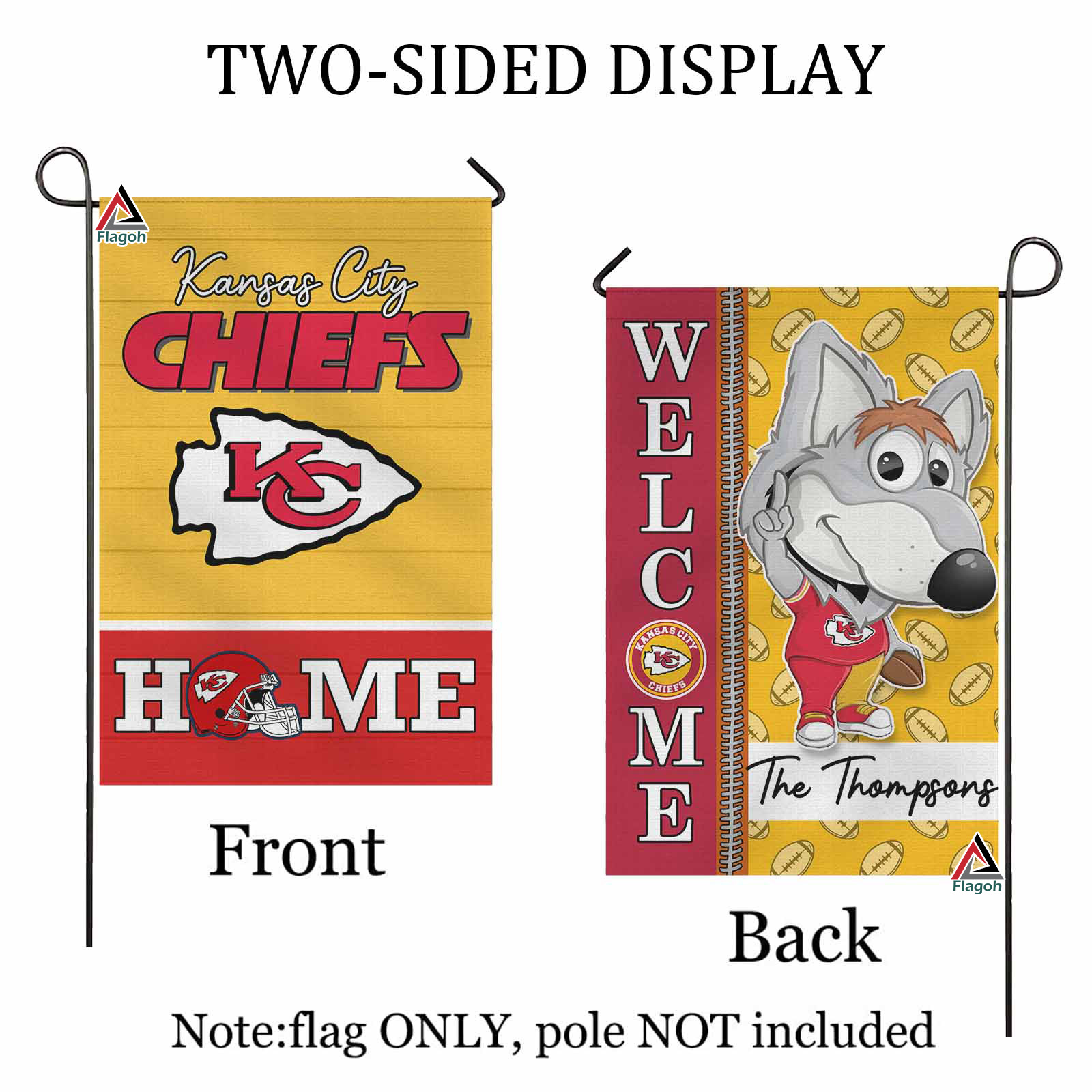 Kansas City Chiefs Football Flag, KC Wolf Mascot Personalized Football Fan Welcome Flags, Custom Family Name NFL Premium Decor - Image 3