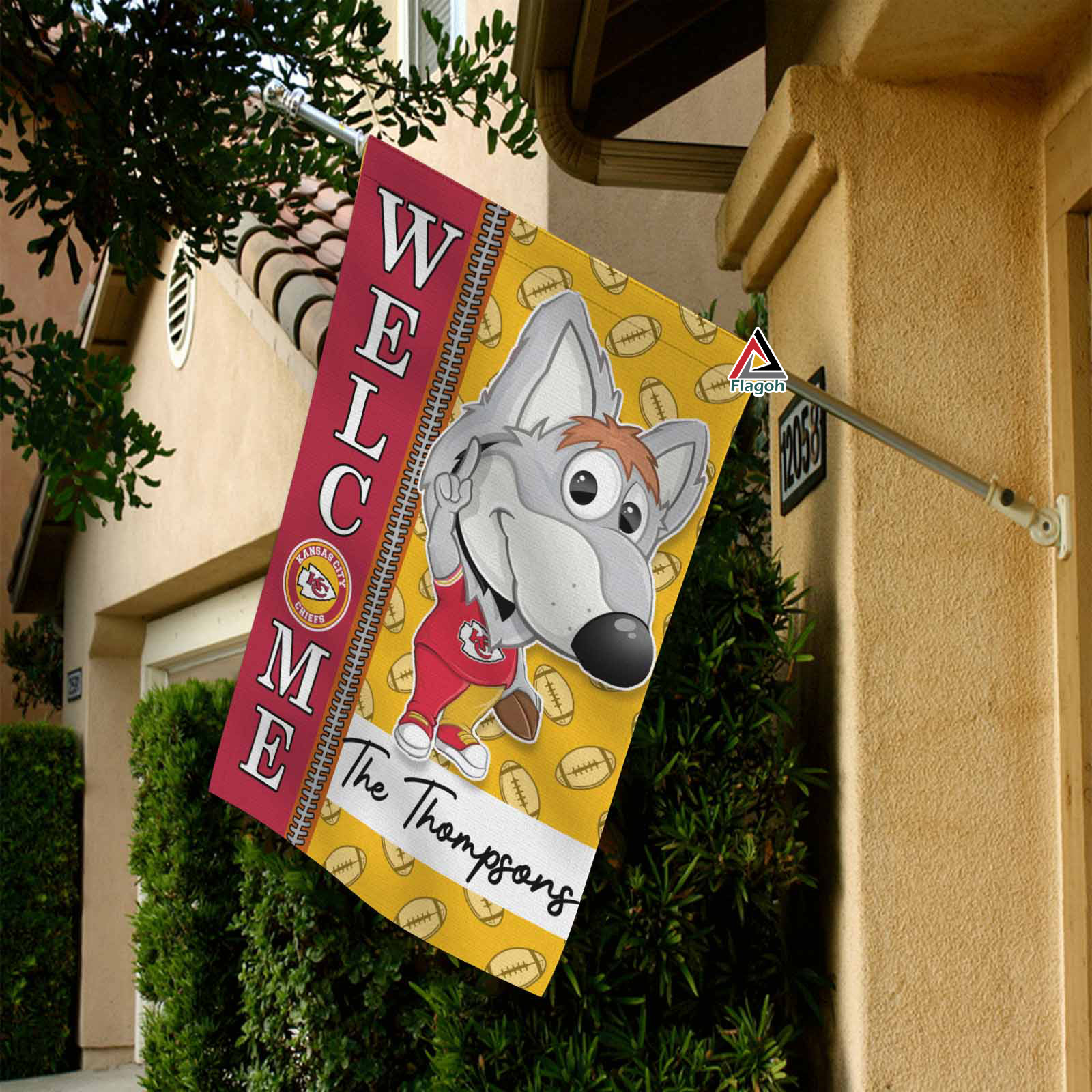 Kansas City Chiefs Football Flag, KC Wolf Mascot Personalized Football Fan Welcome Flags, Custom Family Name NFL Premium Decor - Image 7