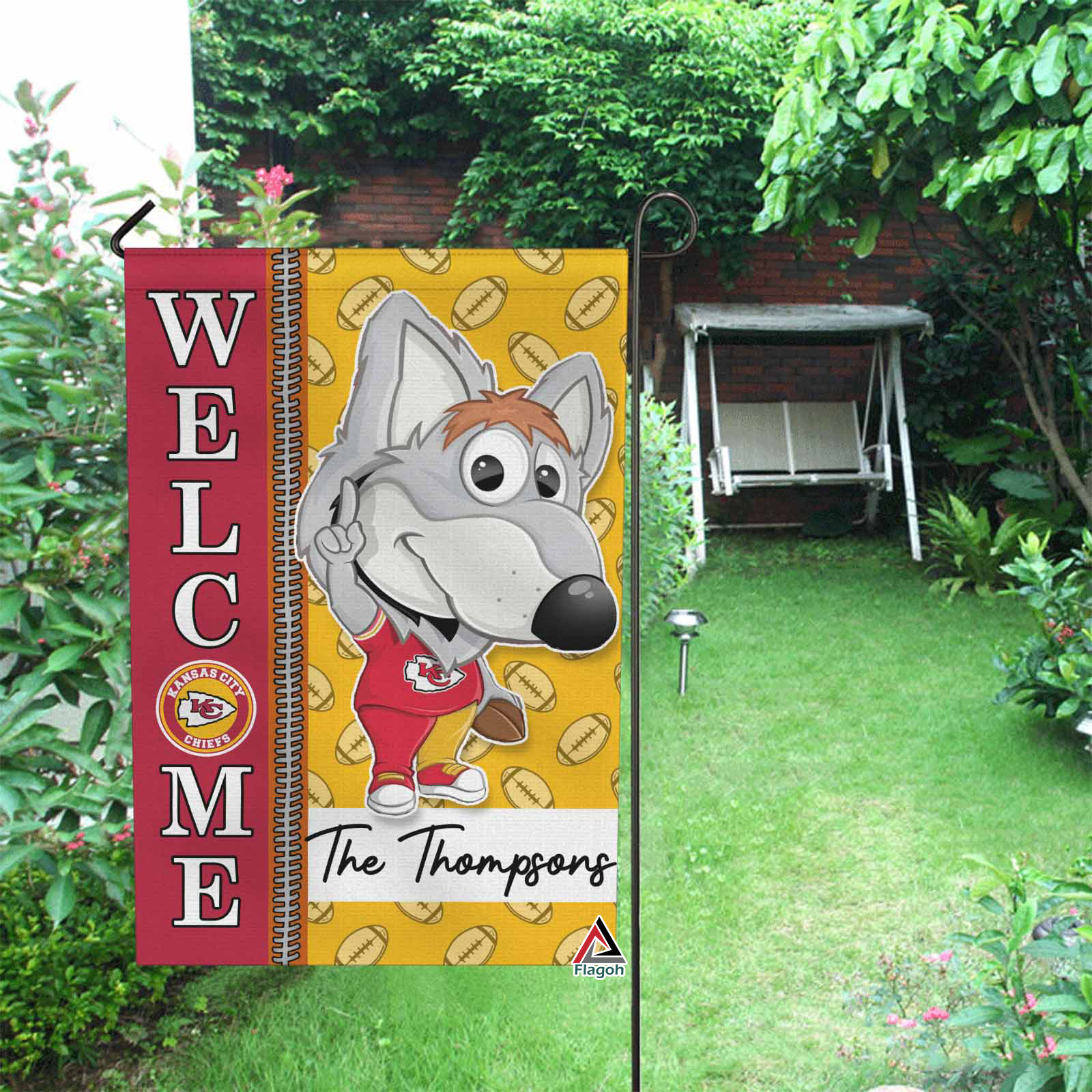 Kansas City Chiefs Football Flag, KC Wolf Mascot Personalized Football Fan Welcome Flags, Custom Family Name NFL Premium Decor - Image 5