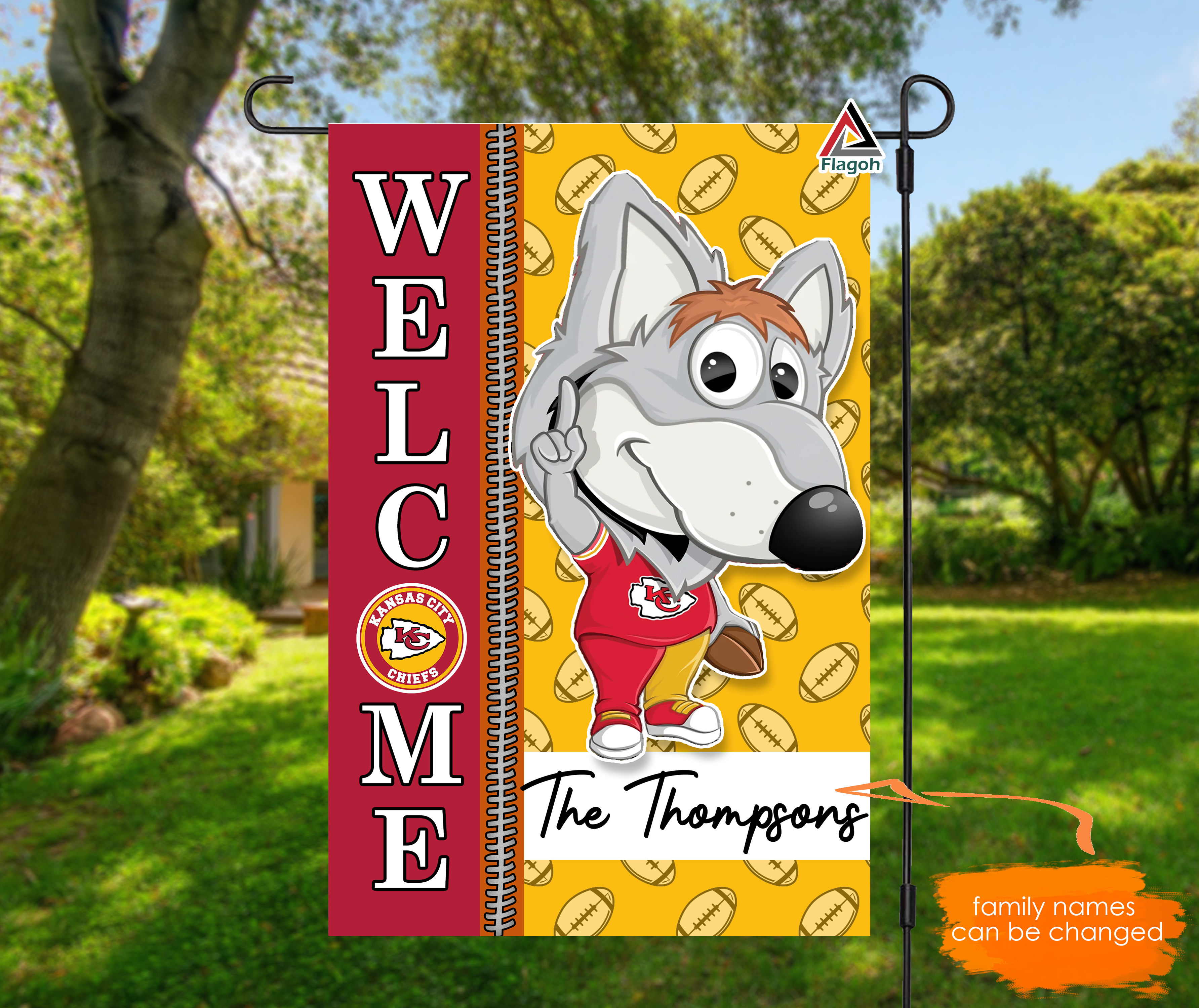 Kansas City Chiefs Football Flag, KC Wolf Mascot Personalized Football Fan Welcome Flags, Custom Family Name NFL Premium Decor - Image 8