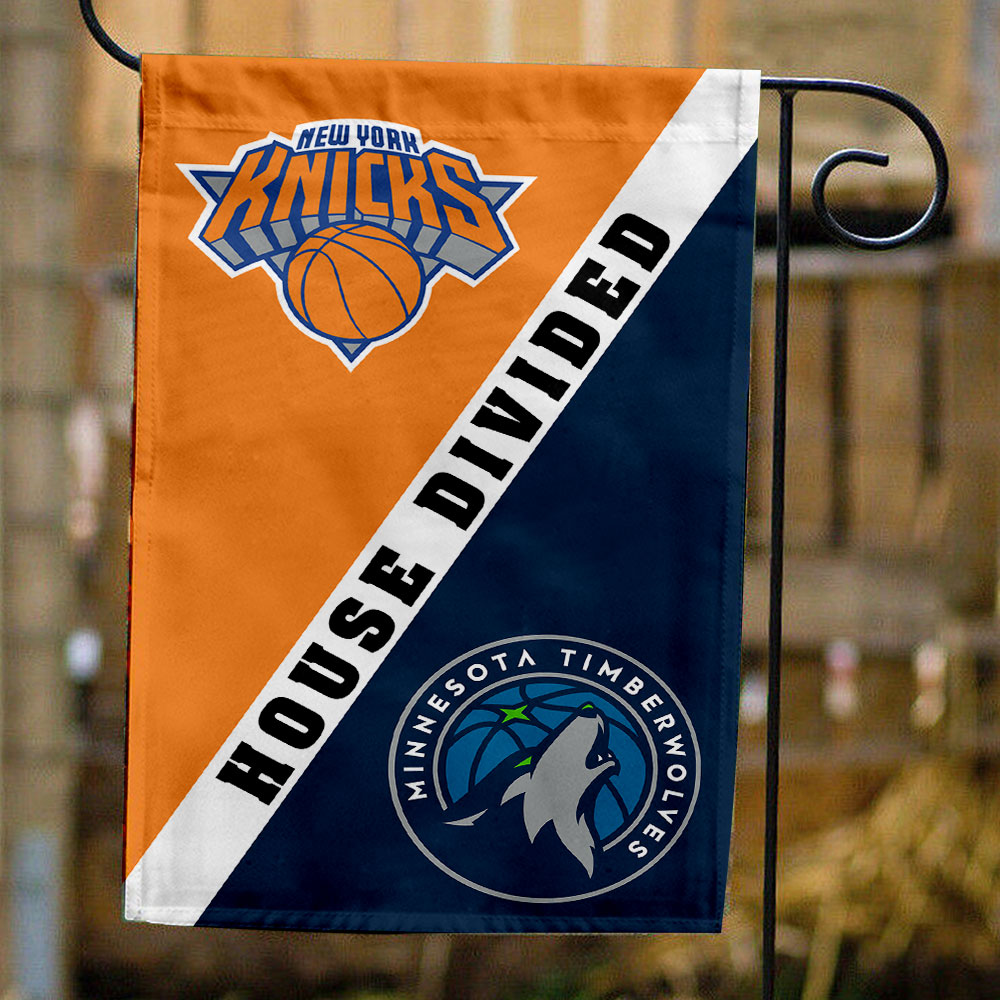 Knicks vs Timberwolves House Divided Flag, NBA House Divided Flag