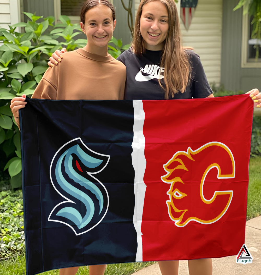 Kraken vs Flames House Divided Flag, NHL House Divided Flag - Image 3