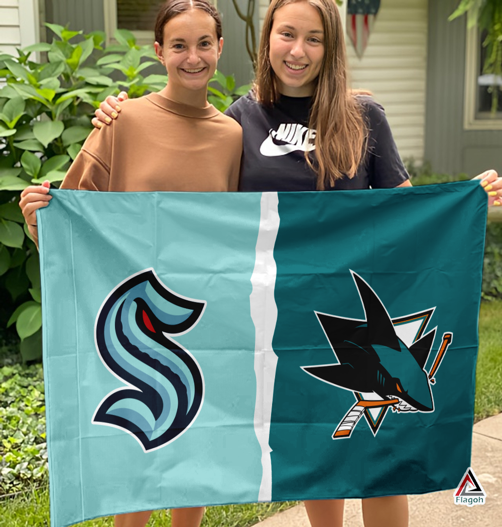 Kraken vs Sharks House Divided Flag, NHL House Divided Flag - Image 3