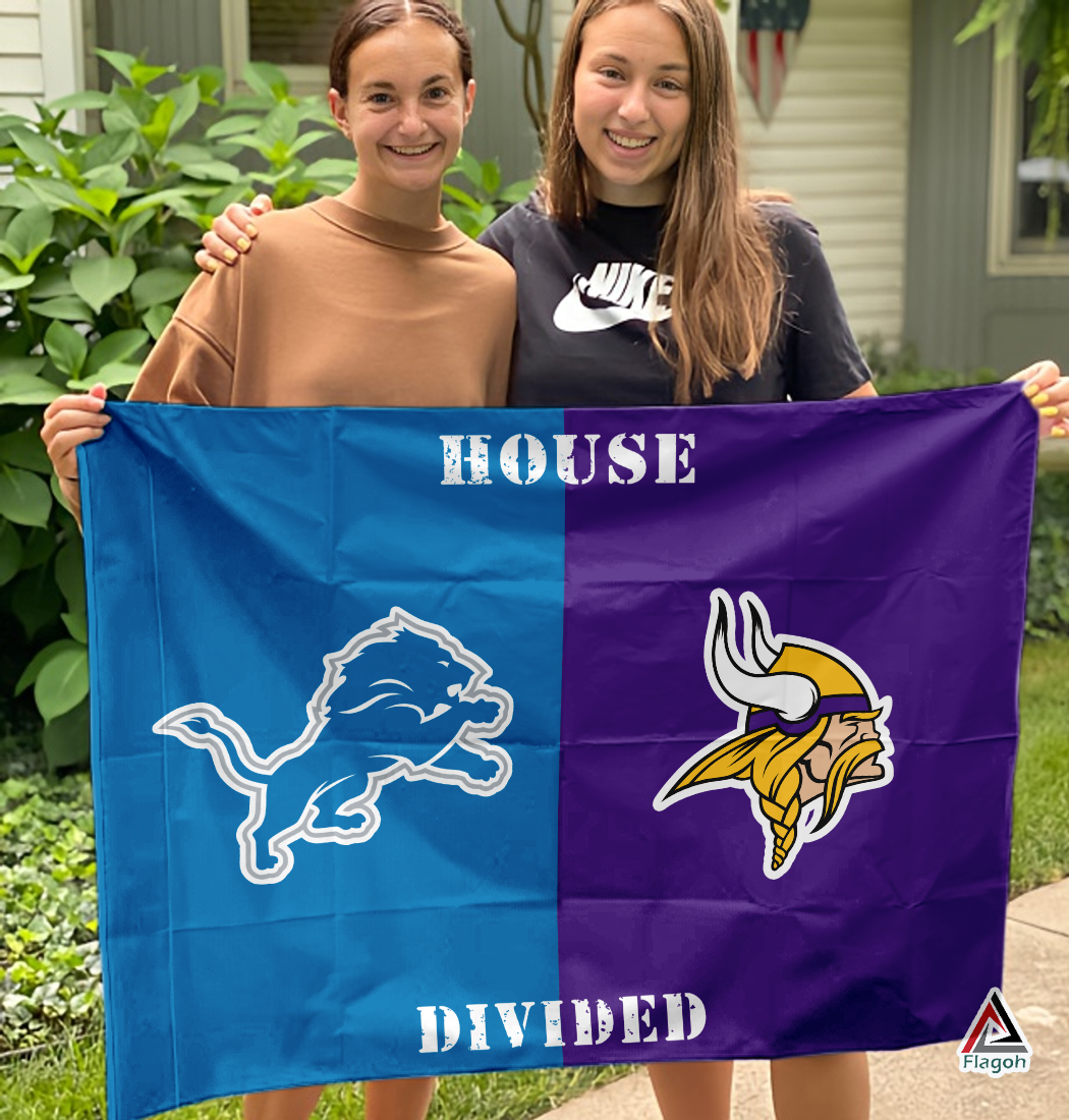Lions vs Vikings House Divided Flag, NFL House Divided Flag - Image 3