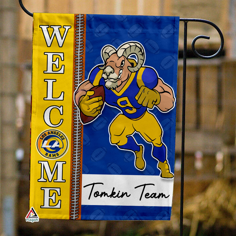 Los Angeles Rams Football Flag, Rampage Mascot Personalized Football Fan Welcome Flags, Custom Family Name NFL Decor