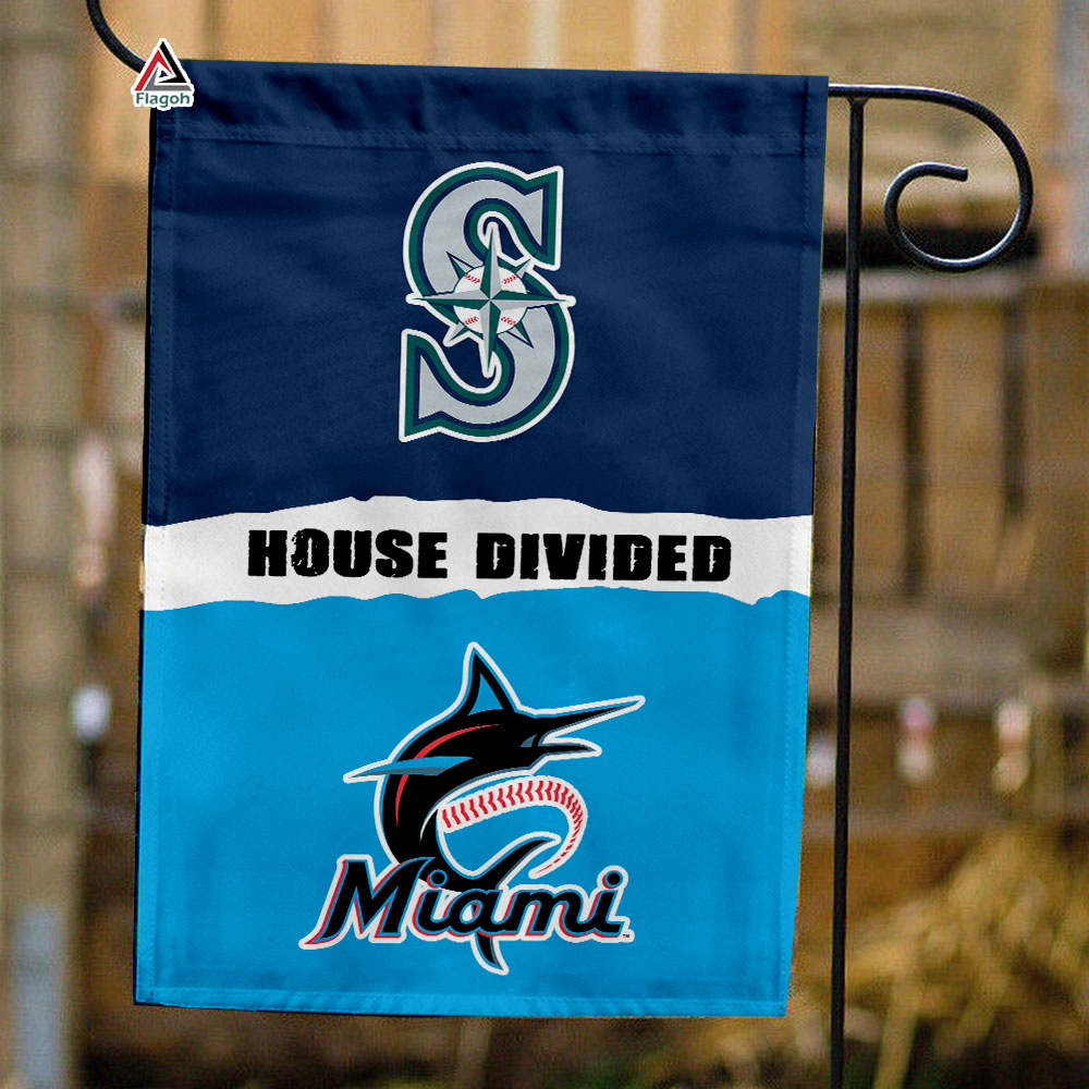 Mariners vs Marlins House Divided Flag, MLB House Divided Flag