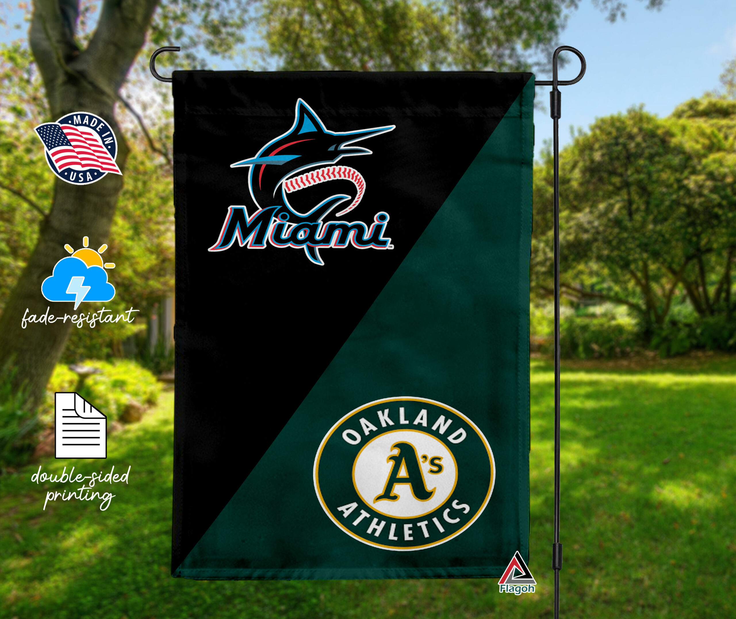 Marlins vs Athletics House Divided Flag, MLB House Divided Flag - Image 4