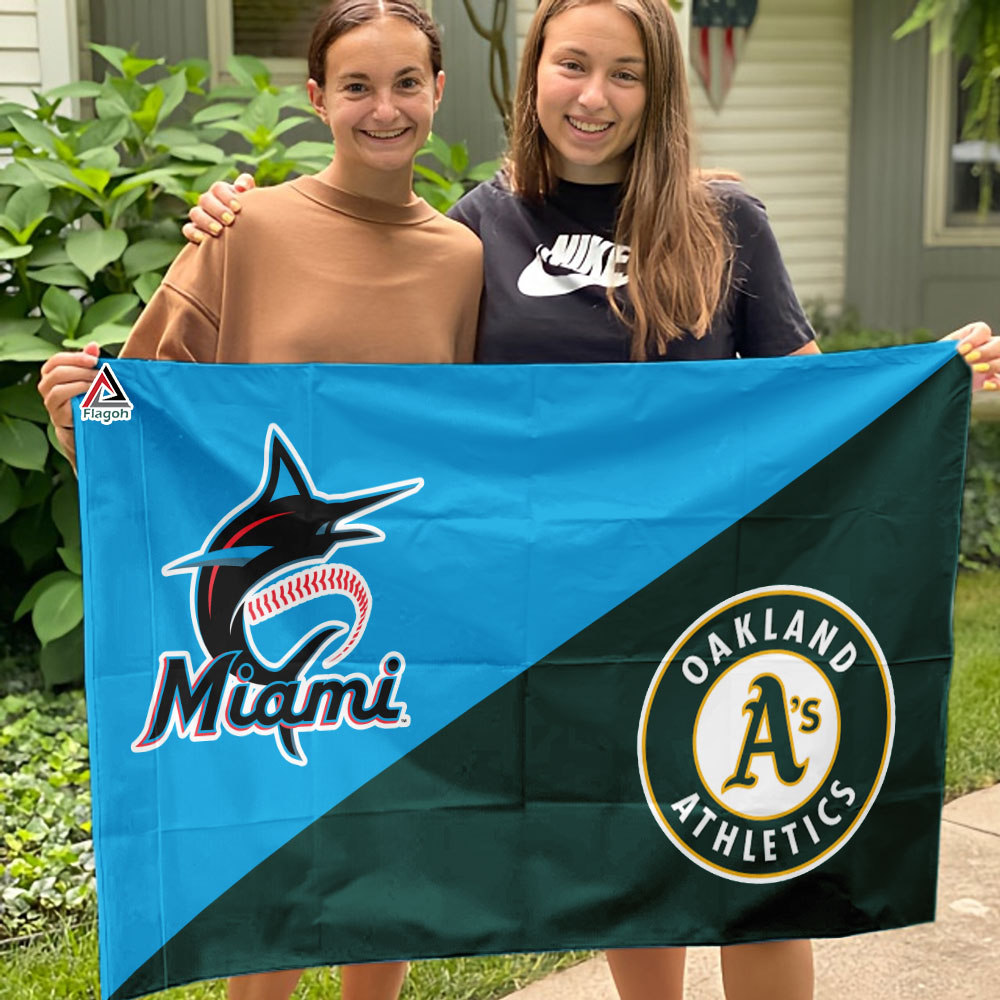 Marlins vs Athletics House Divided Flag, MLB House Divided Flag - Image 3