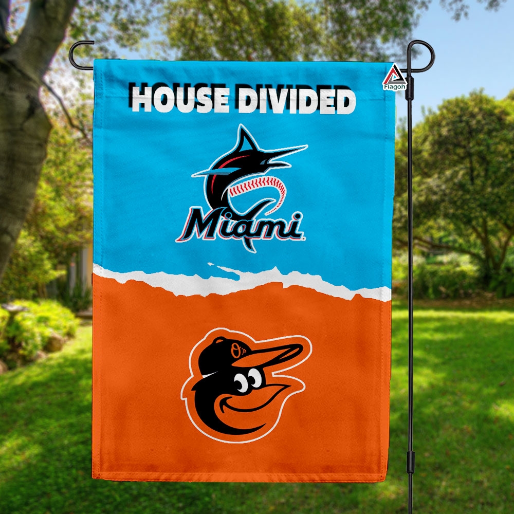 Marlins vs Orioles House Divided Flag, MLB House Divided Flag