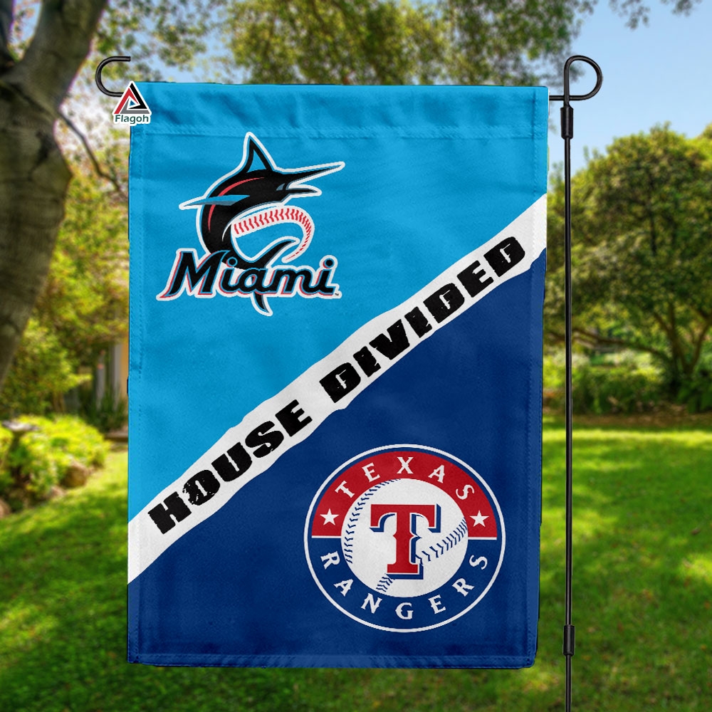 Marlins vs Rangers House Divided Flag, MLB House Divided Flag