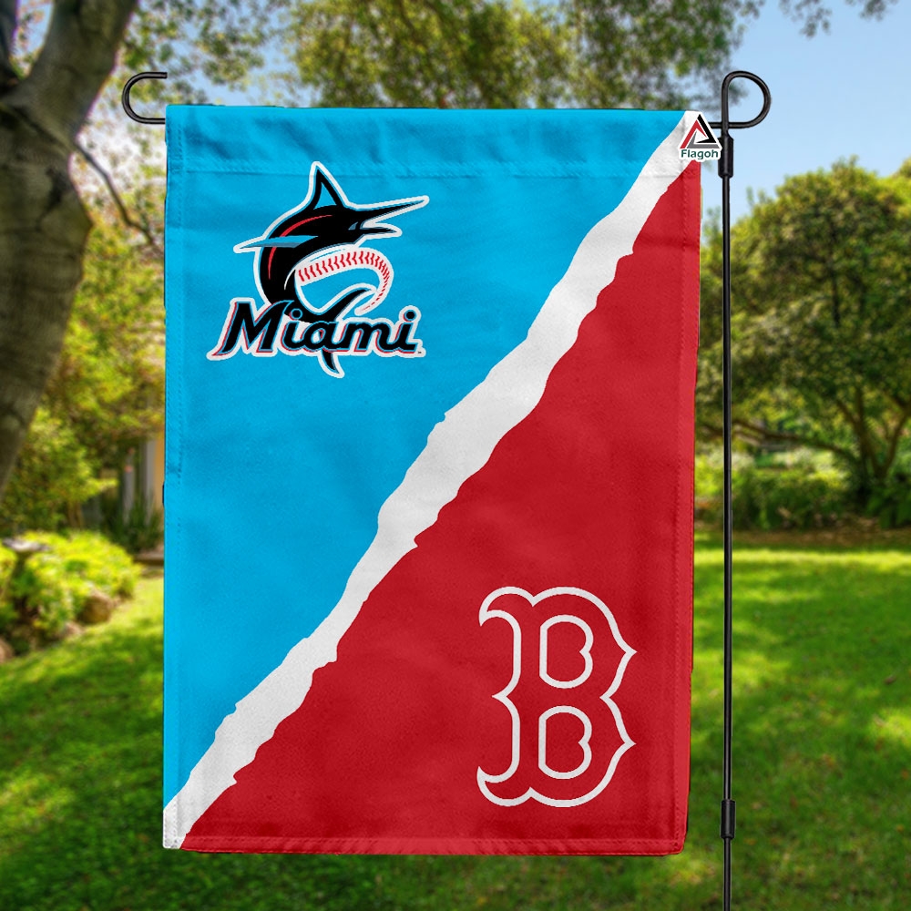 Marlins vs Red Sox House Divided Flag, MLB House Divided Flag