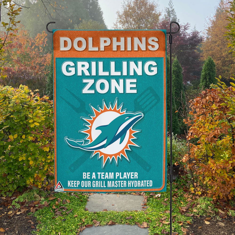 Miami Dolphins Grilling Zone Flag, Dolphins Football Fans BBQ Flag
