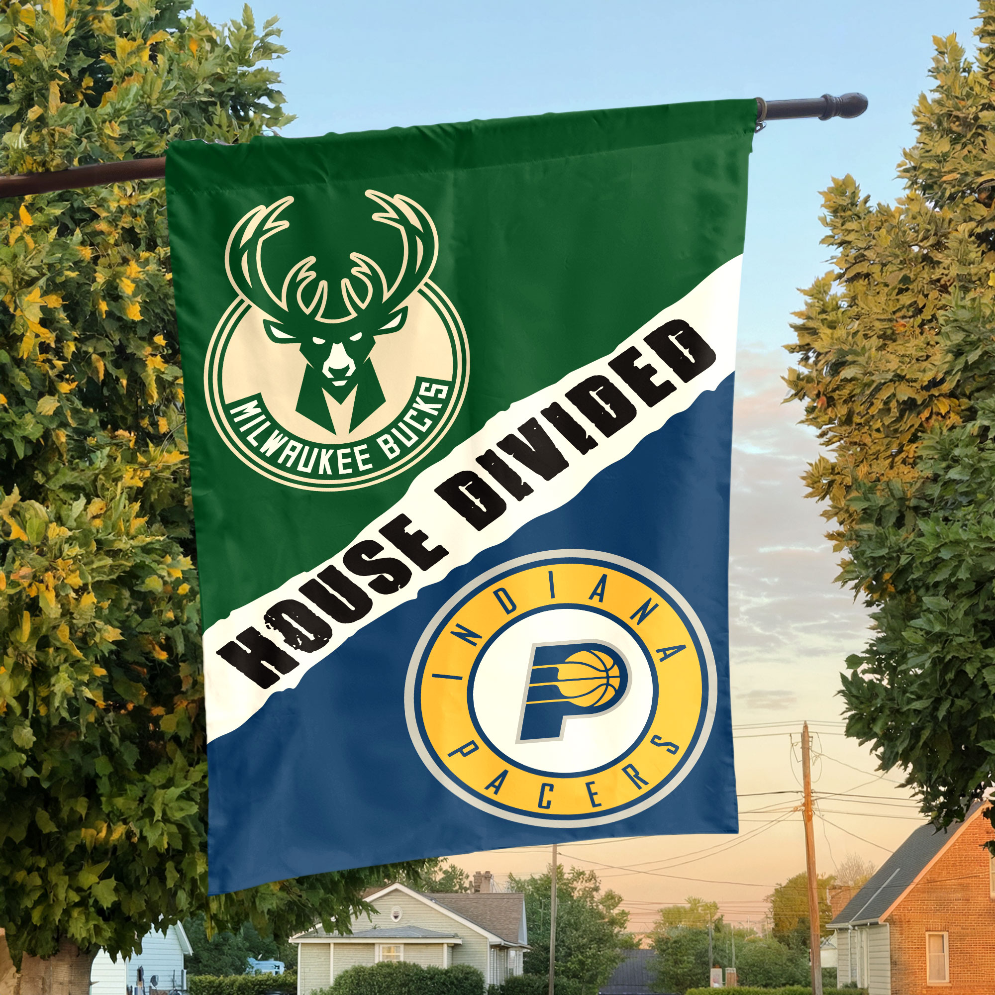 Milwaukee vs Indiana House Divided Flag, NBA House Divided Flag