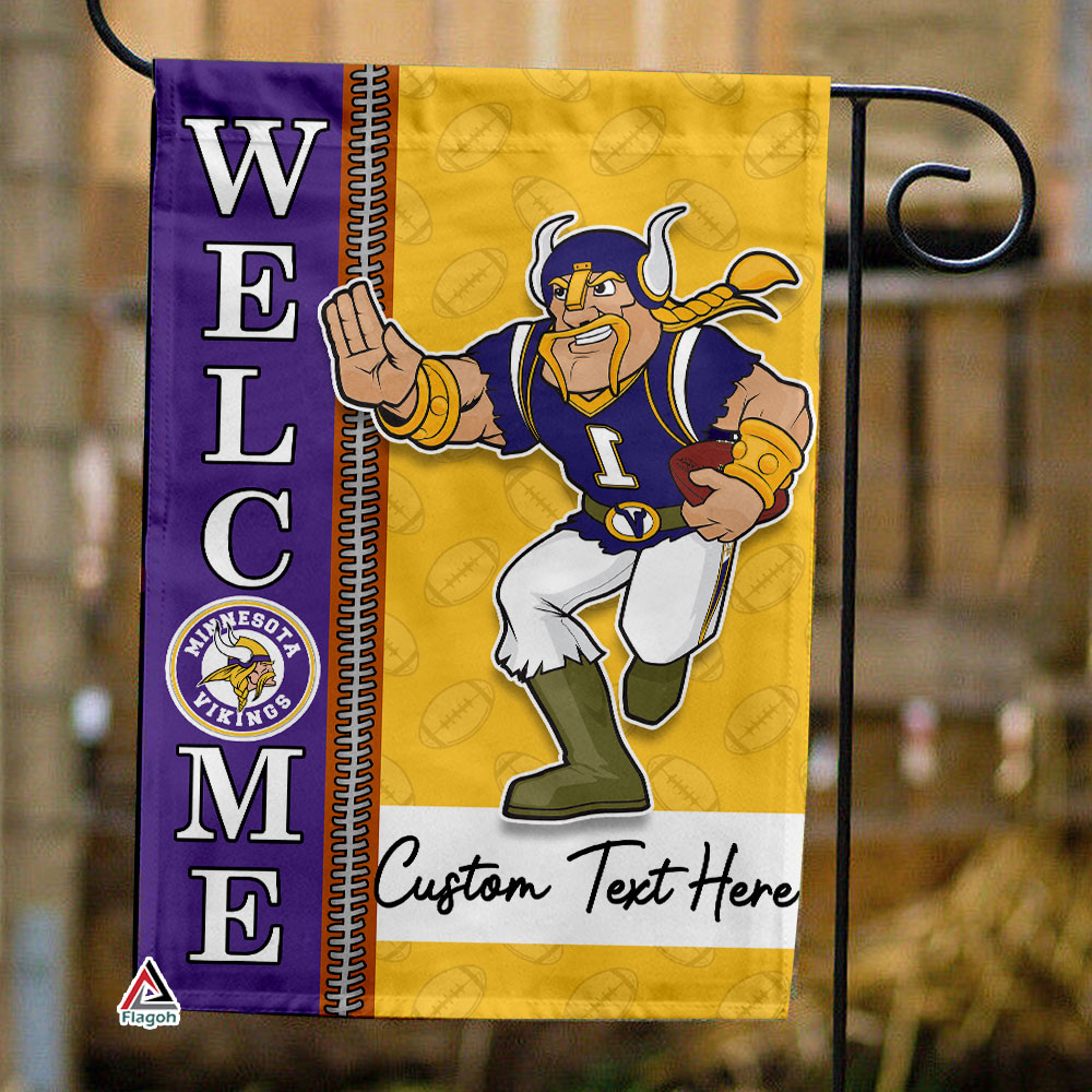 Minnesota Vikings Football Flag, Viktor the Viking Mascot Personalized Football Fan Welcome Flags, Custom Family Name NFL Decor