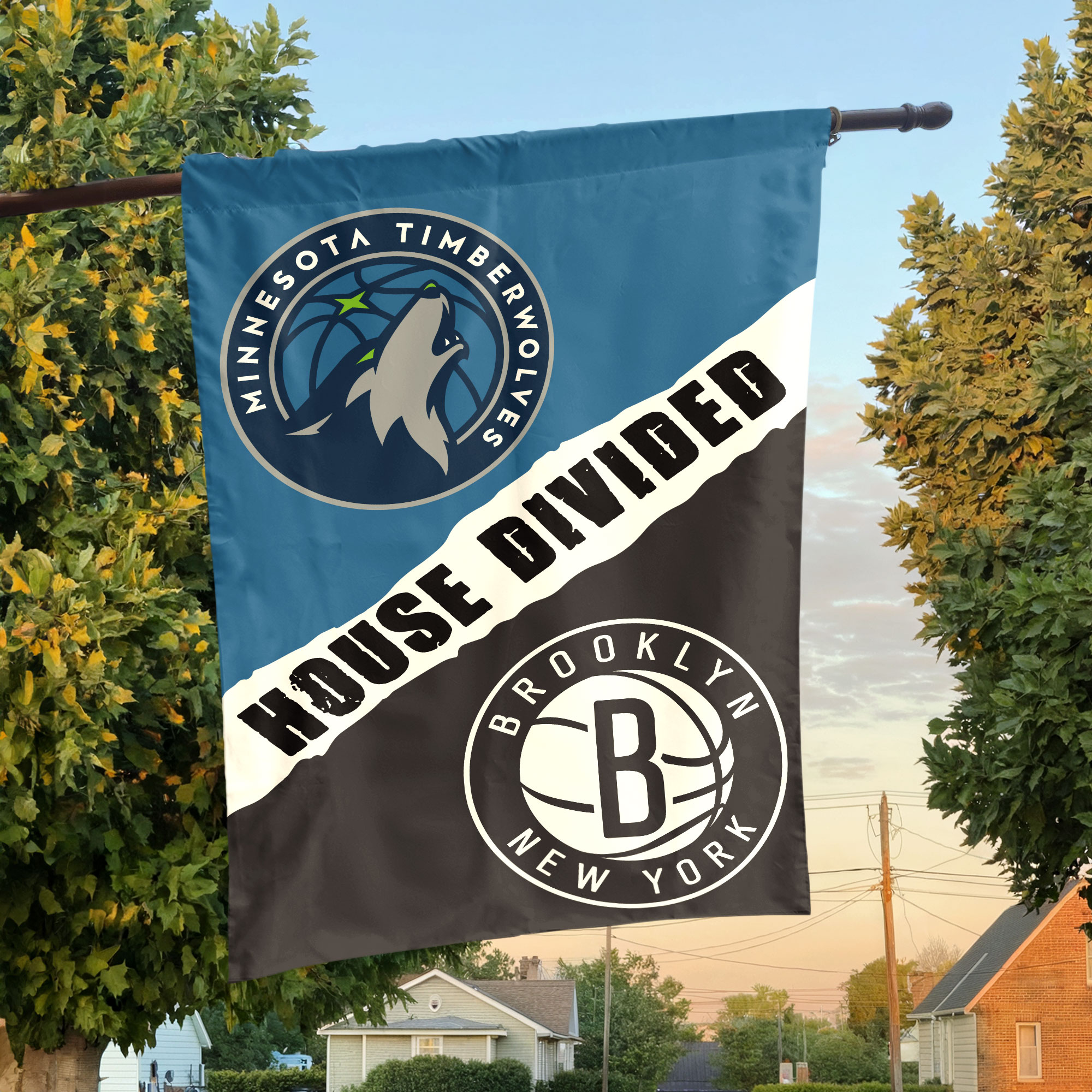 Minnesota vs Brooklyn House Divided Flag, NBA House Divided Flag