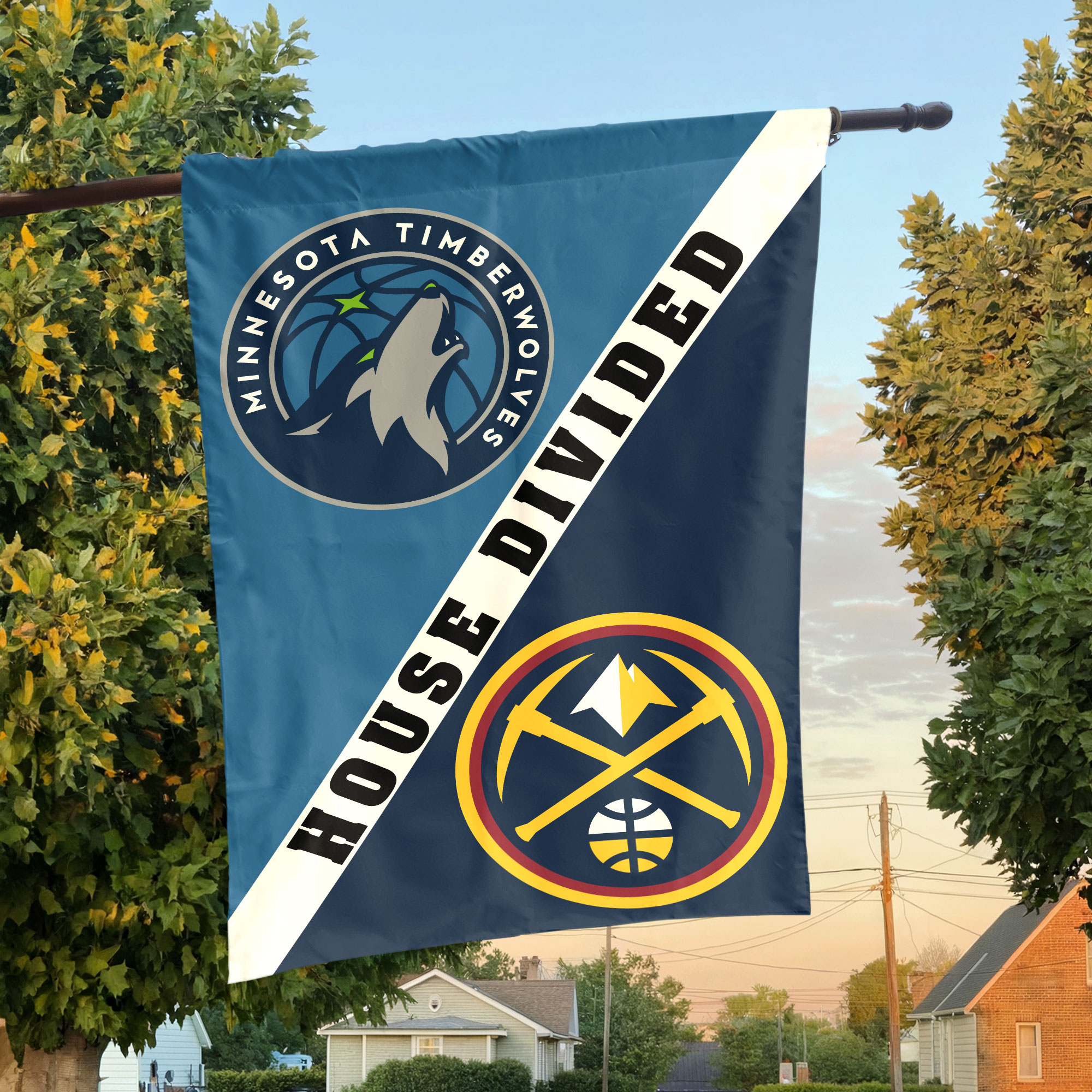 Minnesota vs Denver House Divided Flag, NBA House Divided Flag