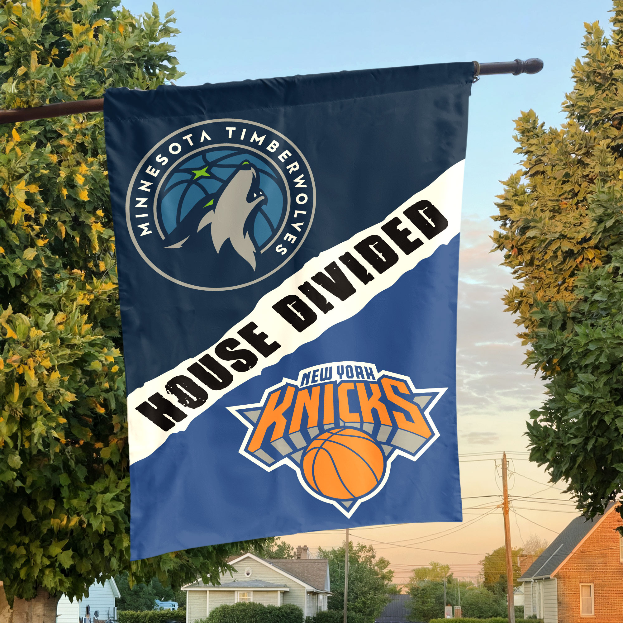 Minnesota vs New York House Divided Flag, NBA House Divided Flag