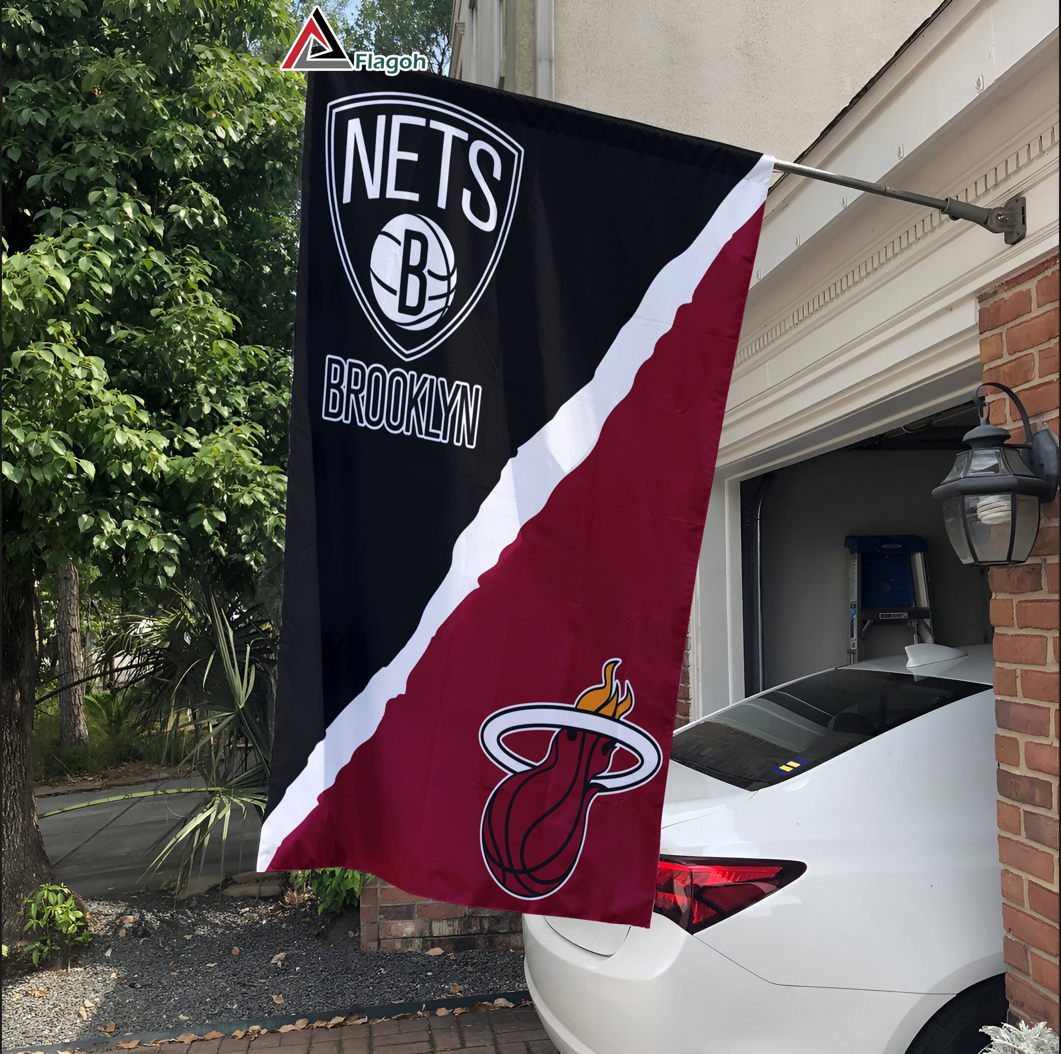Nets vs Heat House Divided Flag, NBA House Divided Flag - Image 3