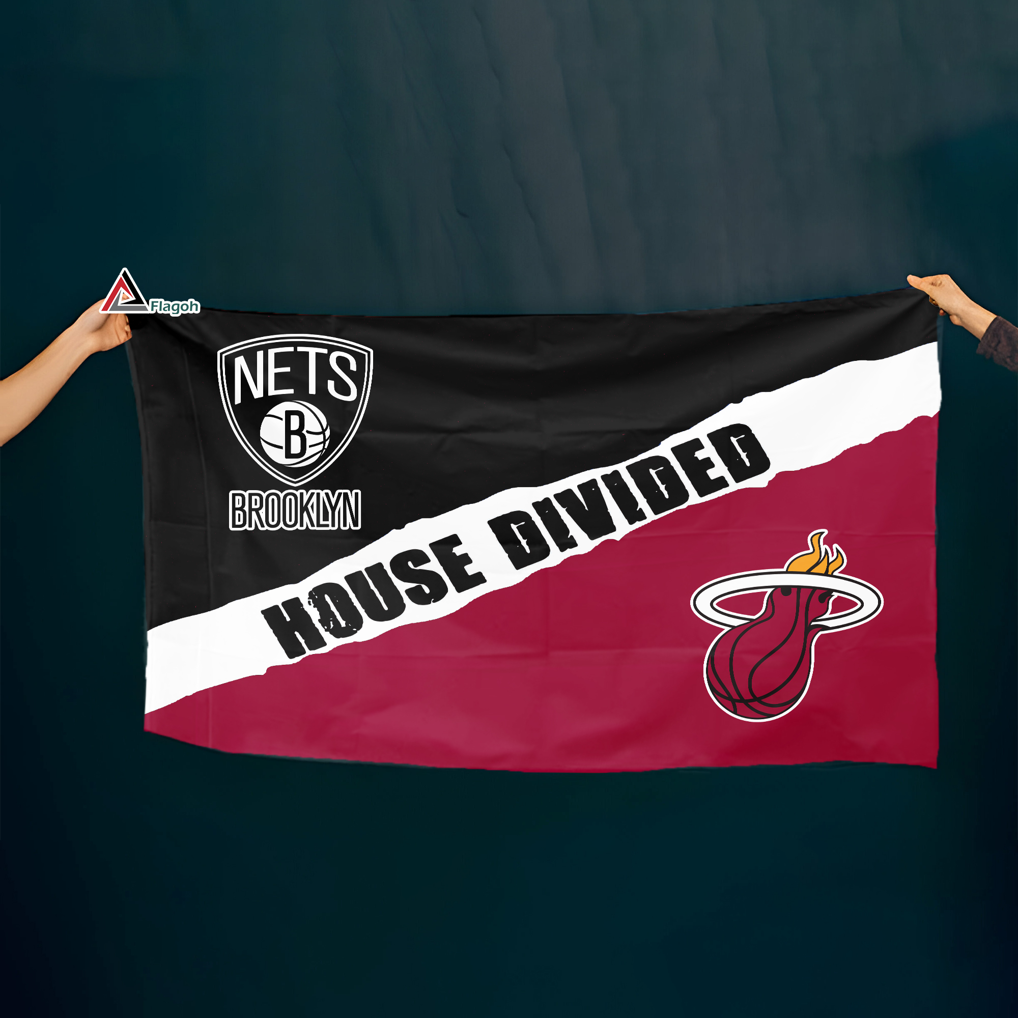 Nets vs Heat House Divided Flag, NBA House Divided Flag - Image 5