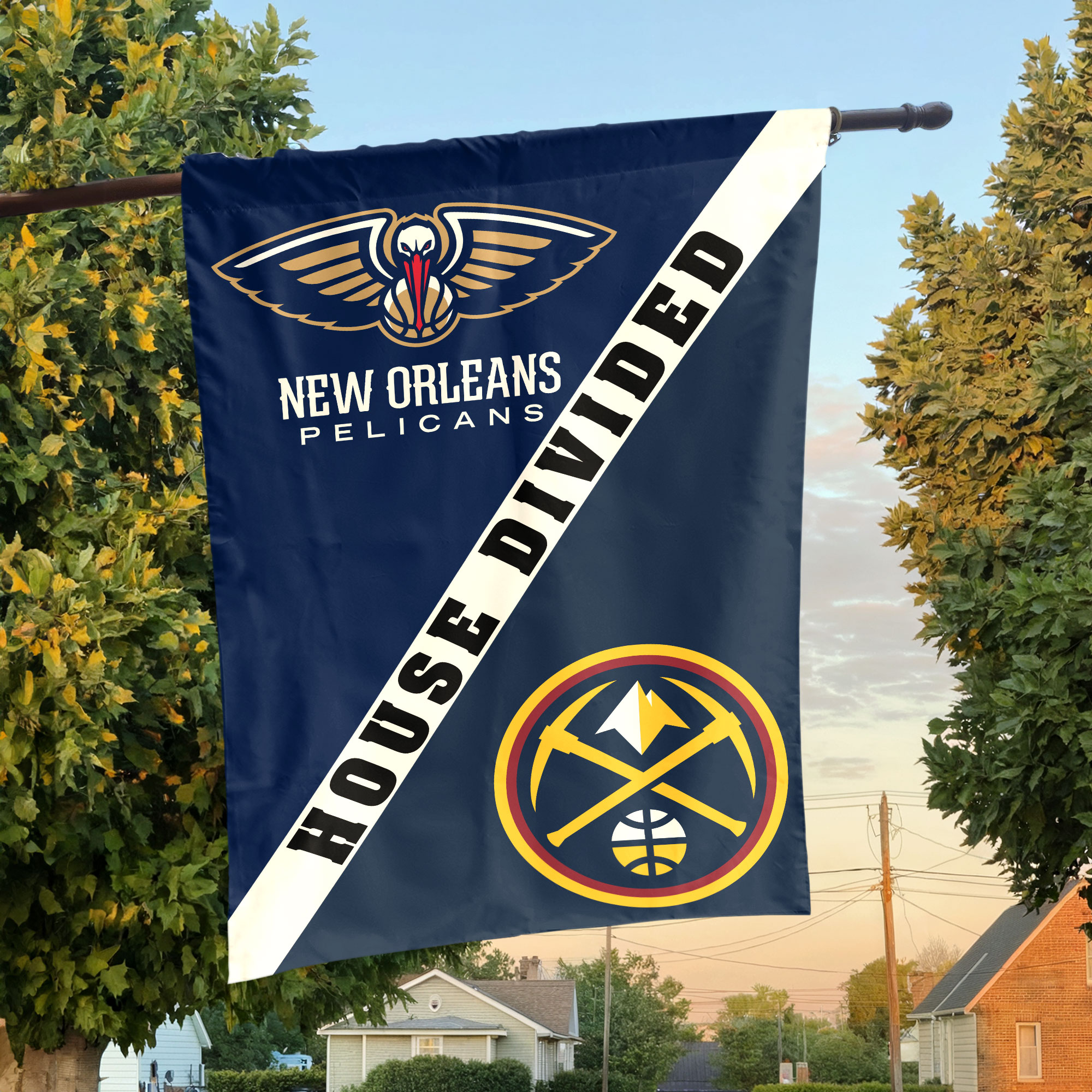 New Orleans vs Denver House Divided Flag, NBA House Divided Flag
