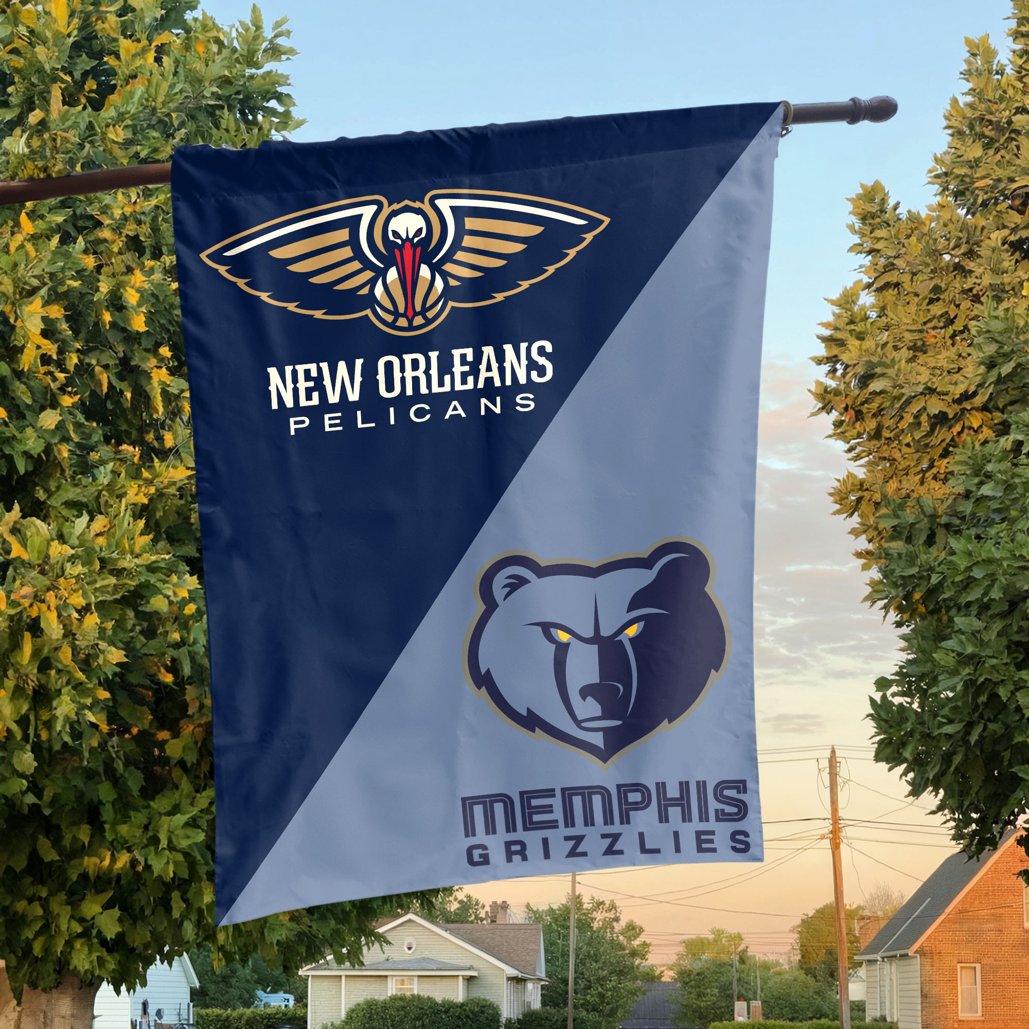 New Orleans vs Memphis House Divided Flag, NBA House Divided Flag
