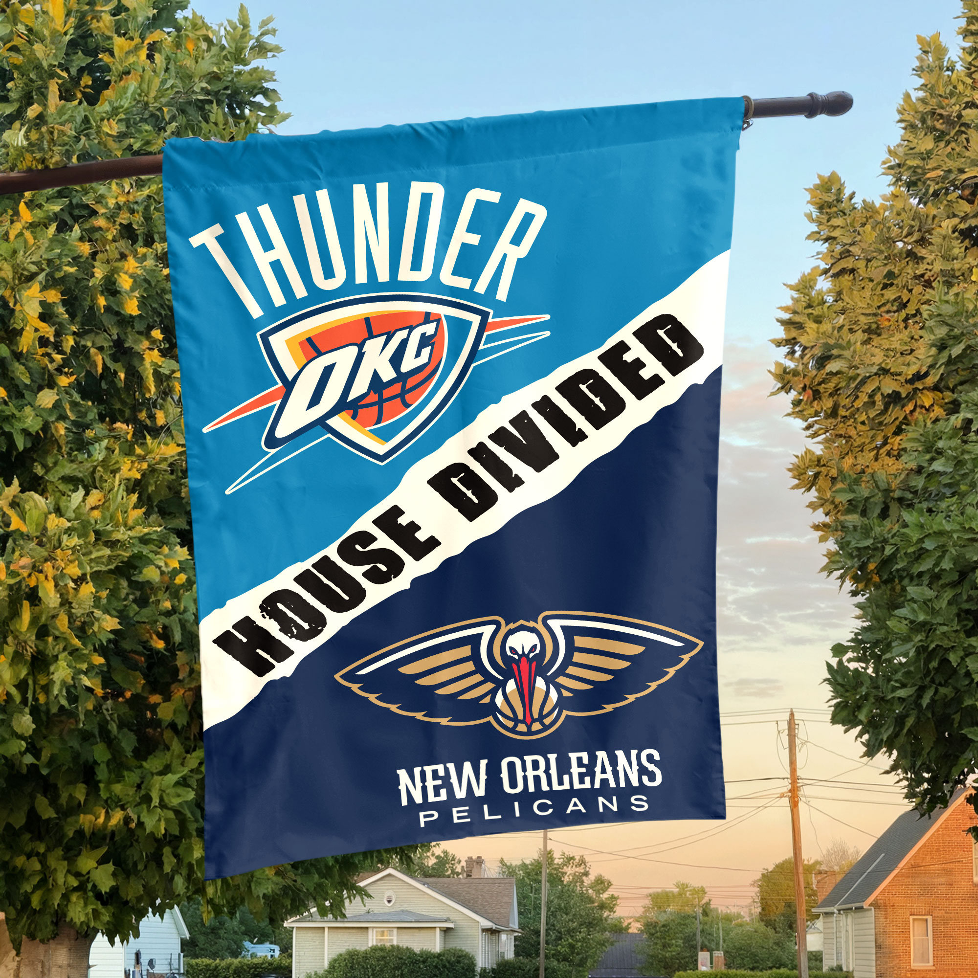 New Orleans vs Oklahoma City House Divided Flag, NBA House Divided Flag