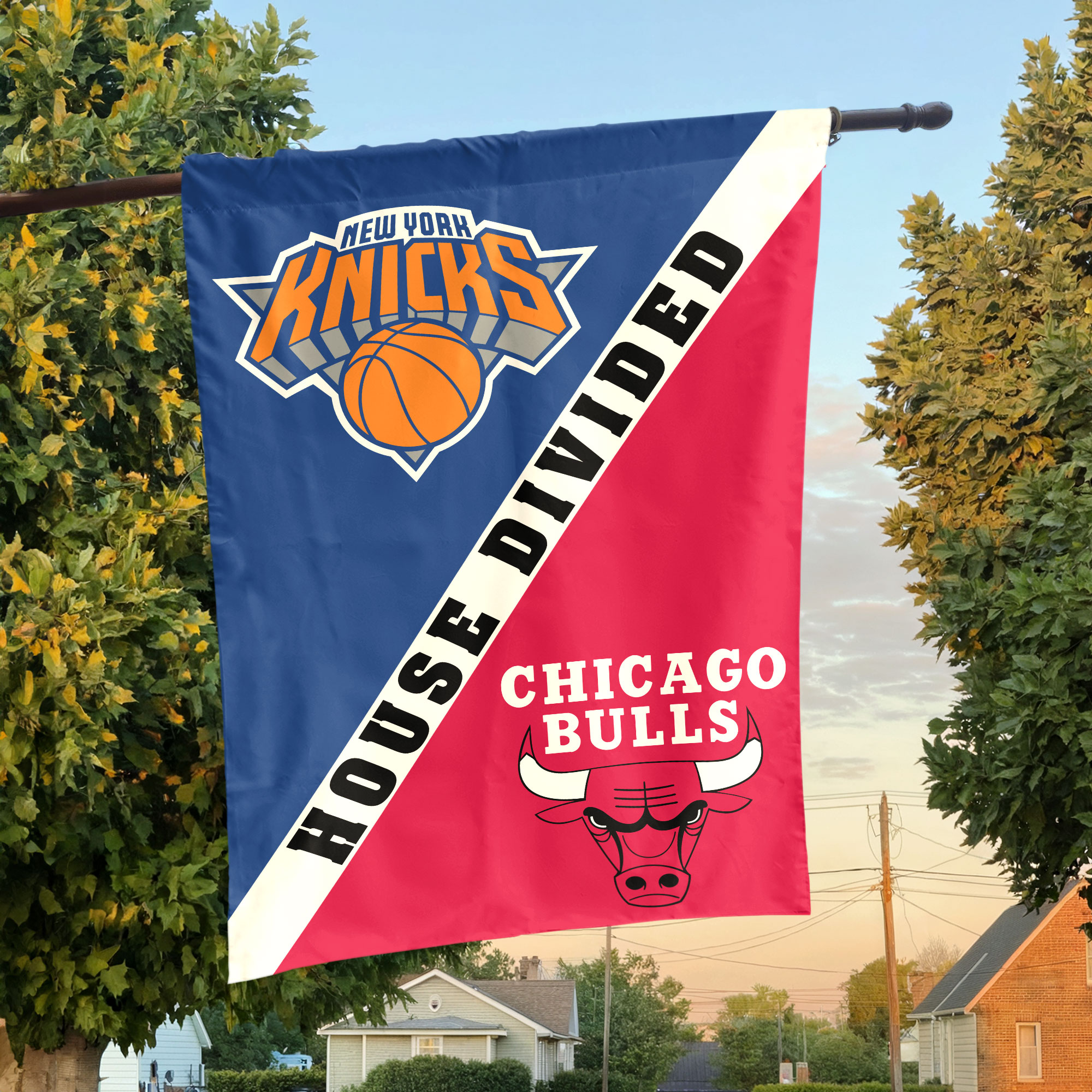 New York vs Chicago House Divided Flag, NBA House Divided Flag