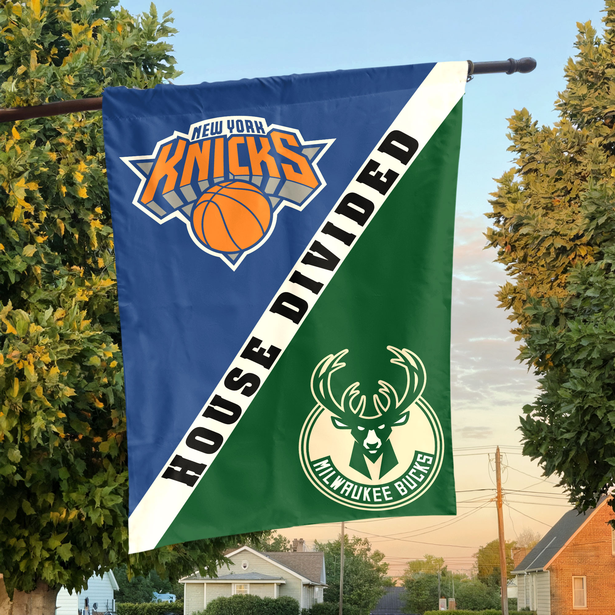 New York vs Milwaukee House Divided Flag, NBA House Divided Flag