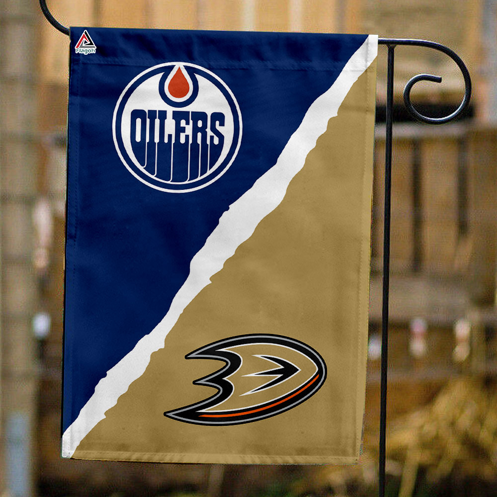 Oilers vs Ducks House Divided Flag, NHL House Divided Flag