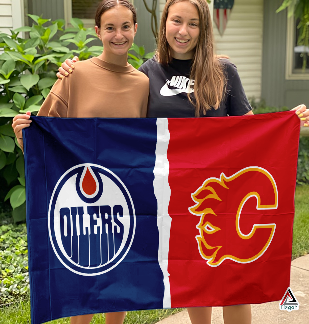 Oilers vs Flames House Divided Flag, NHL House Divided Flag - Image 3