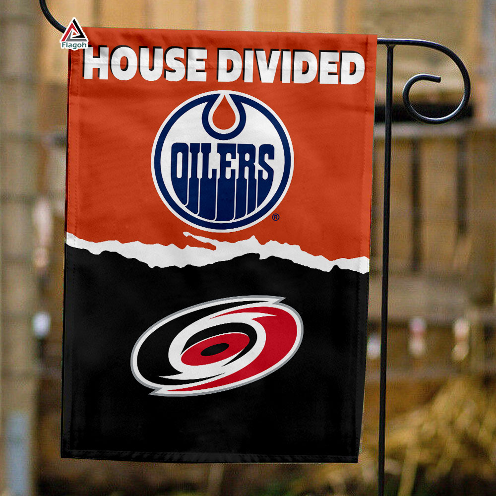 Oilers vs Hurricanes House Divided Flag, NHL House Divided Flag
