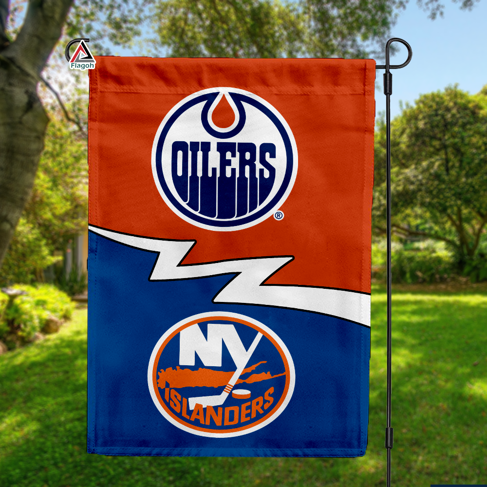Oilers vs Islanders House Divided Flag, NHL House Divided Flag