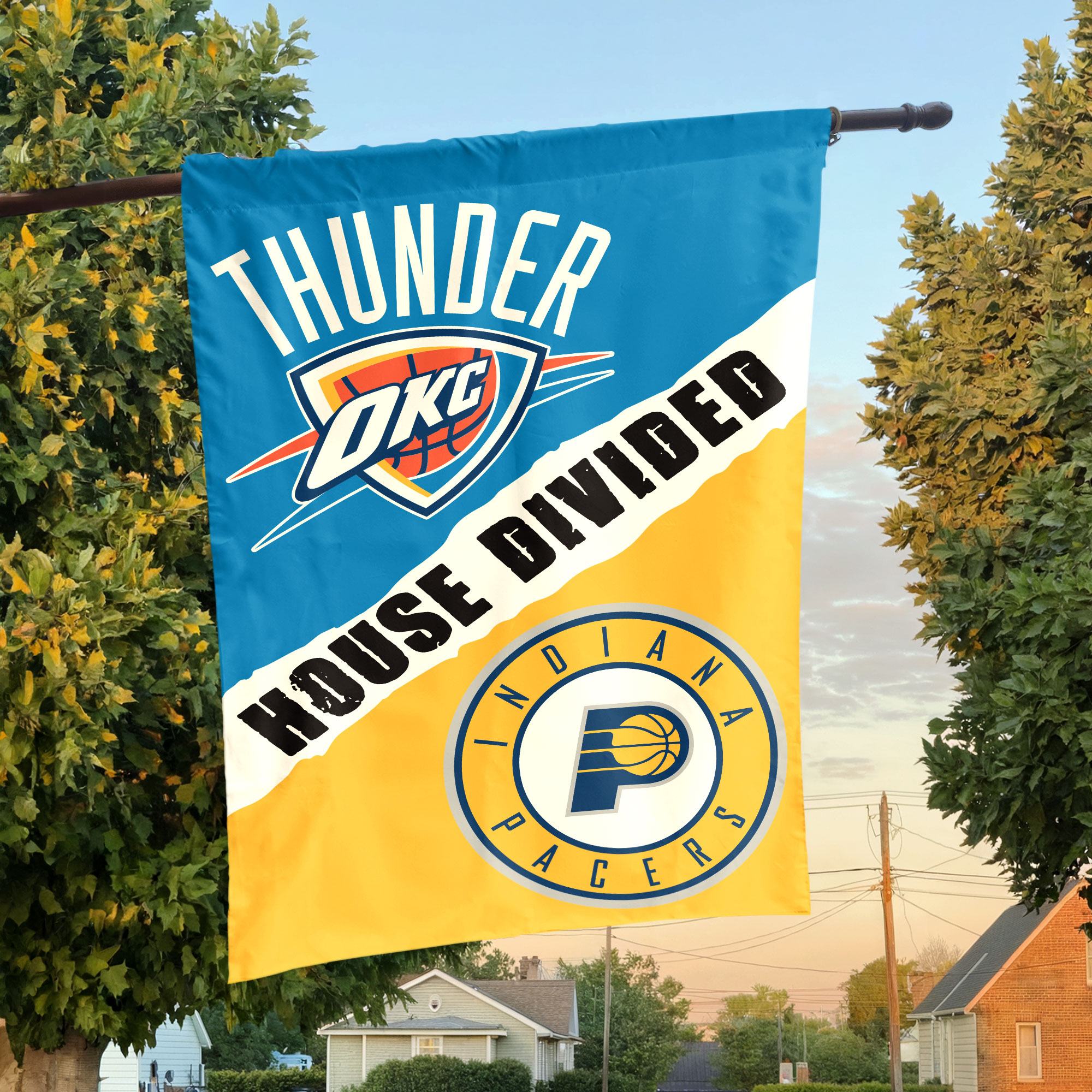 Oklahoma City vs Indiana House Divided Flag, NBA House Divided Flag
