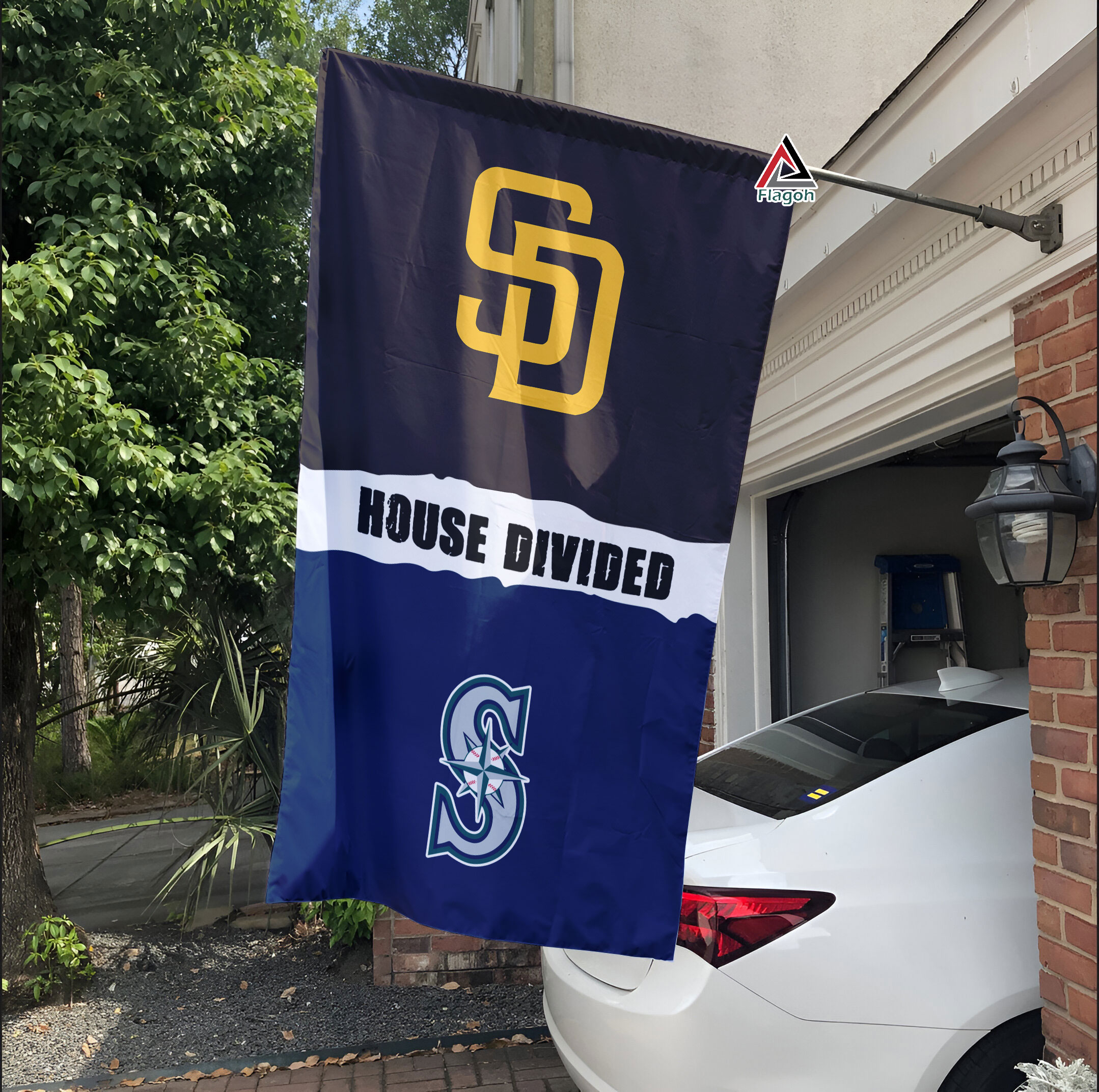 Padres vs Mariners House Divided Flag, MLB House Divided Flag - Image 3