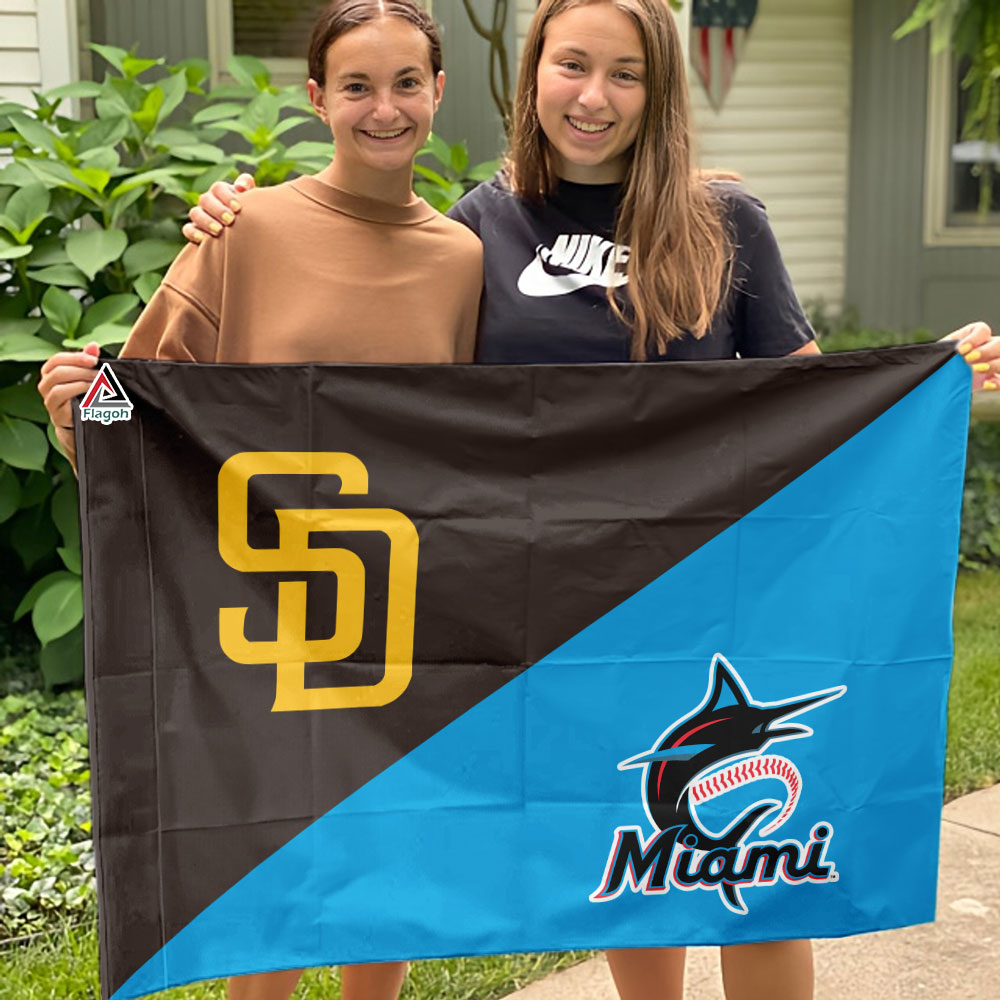 Padres vs Marlins House Divided Flag, MLB House Divided Flag - Image 3