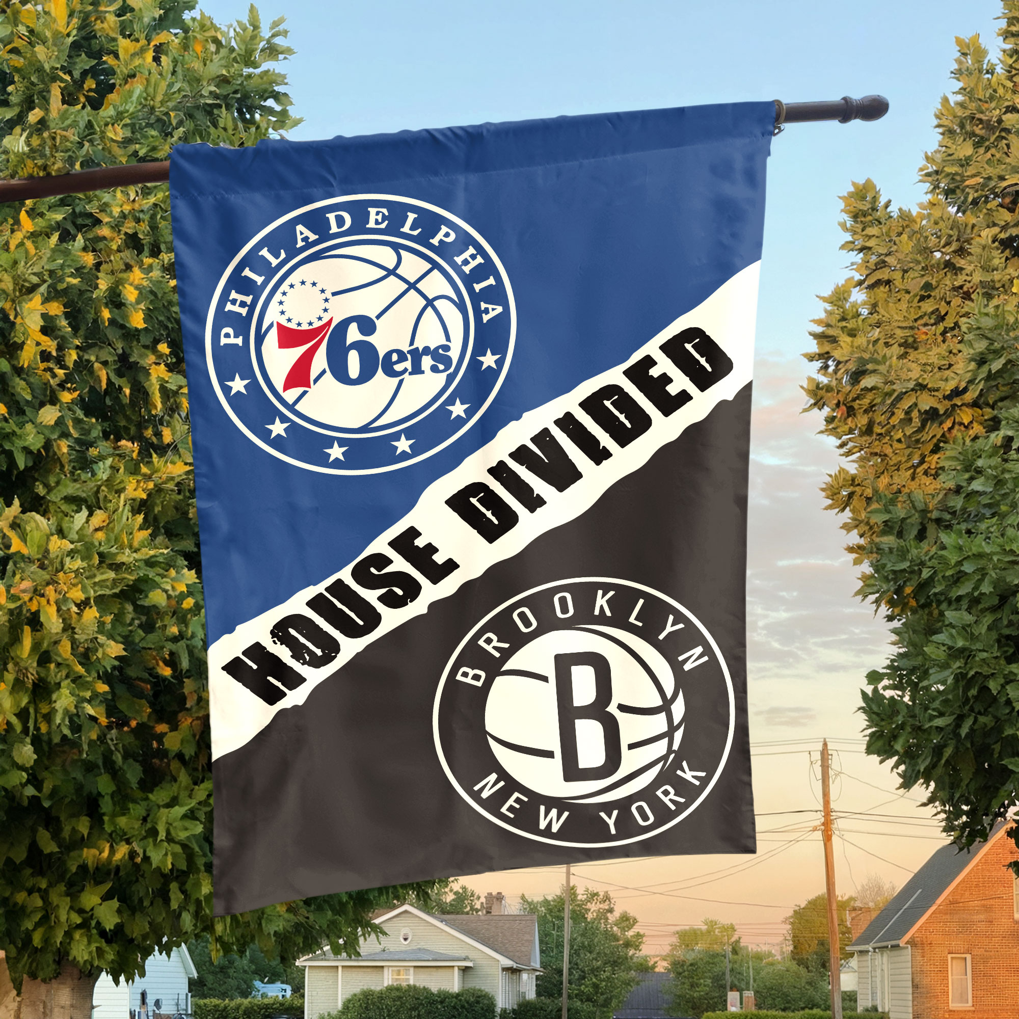 Philadelphia vs Brooklyn House Divided Flag, NBA House Divided Flag