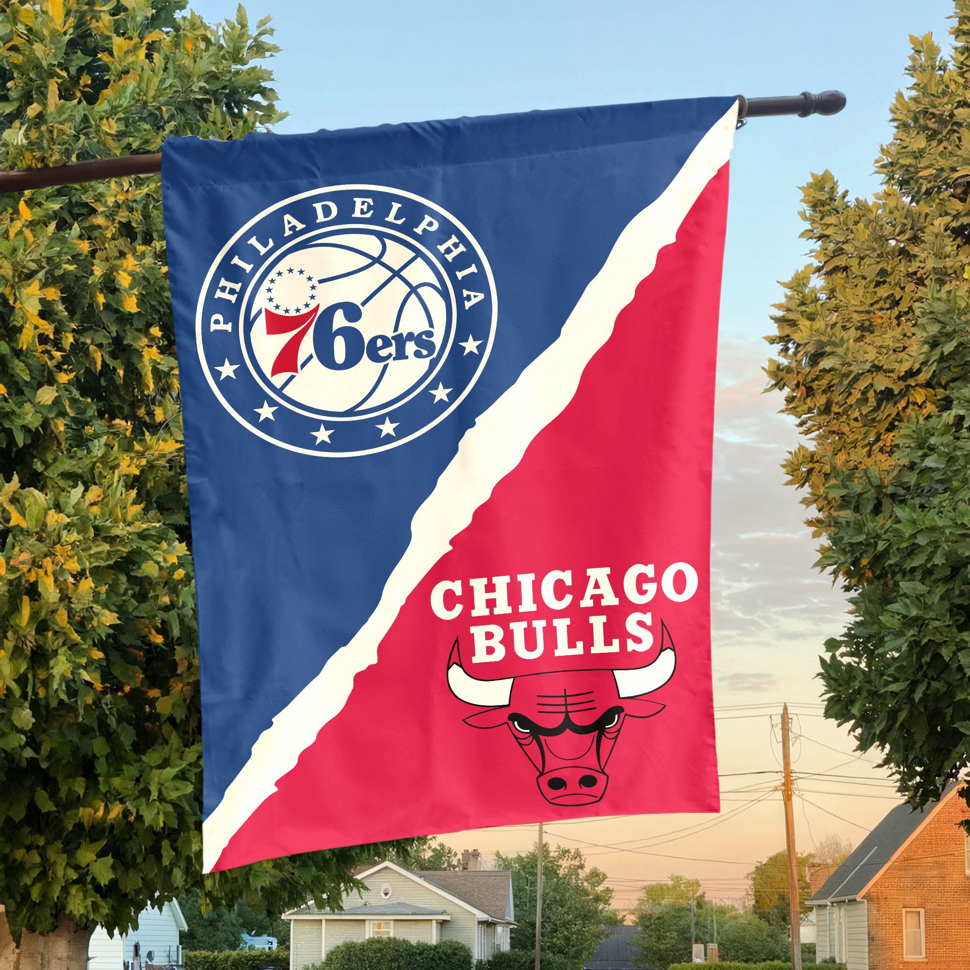 Philadelphia vs Chicago House Divided Flag, NBA House Divided Flag
