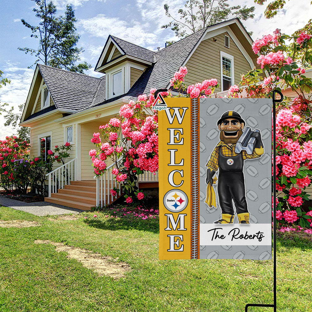Pittsburgh Steelers Football Flag, Steely McBeam Mascot Personalized Football Fan Welcome Flags, Custom Family Name NFL Decor - Image 9