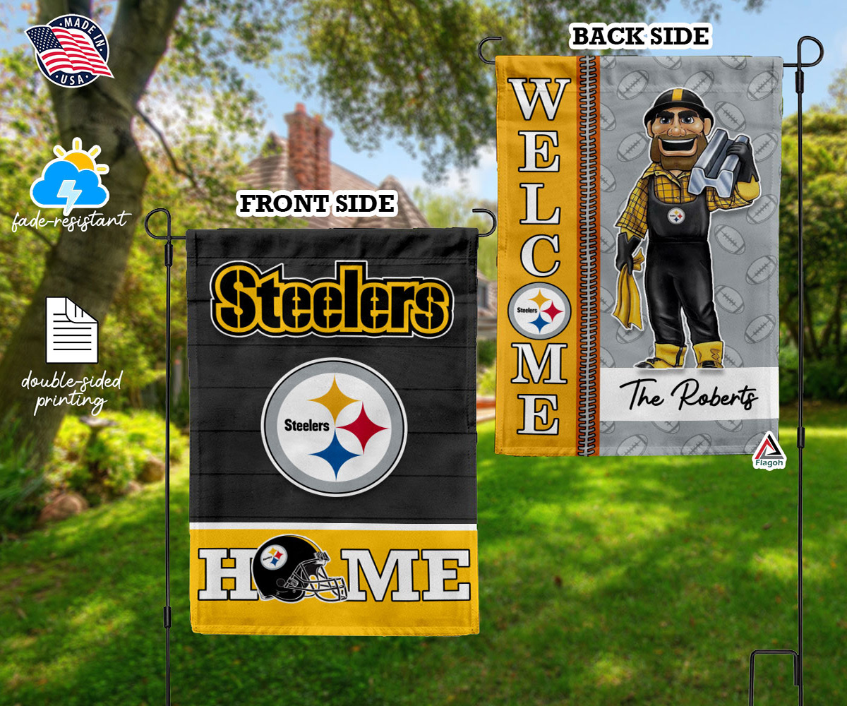 Pittsburgh Steelers Football Flag, Steely McBeam Mascot Personalized Football Fan Welcome Flags, Custom Family Name NFL Decor - Image 10