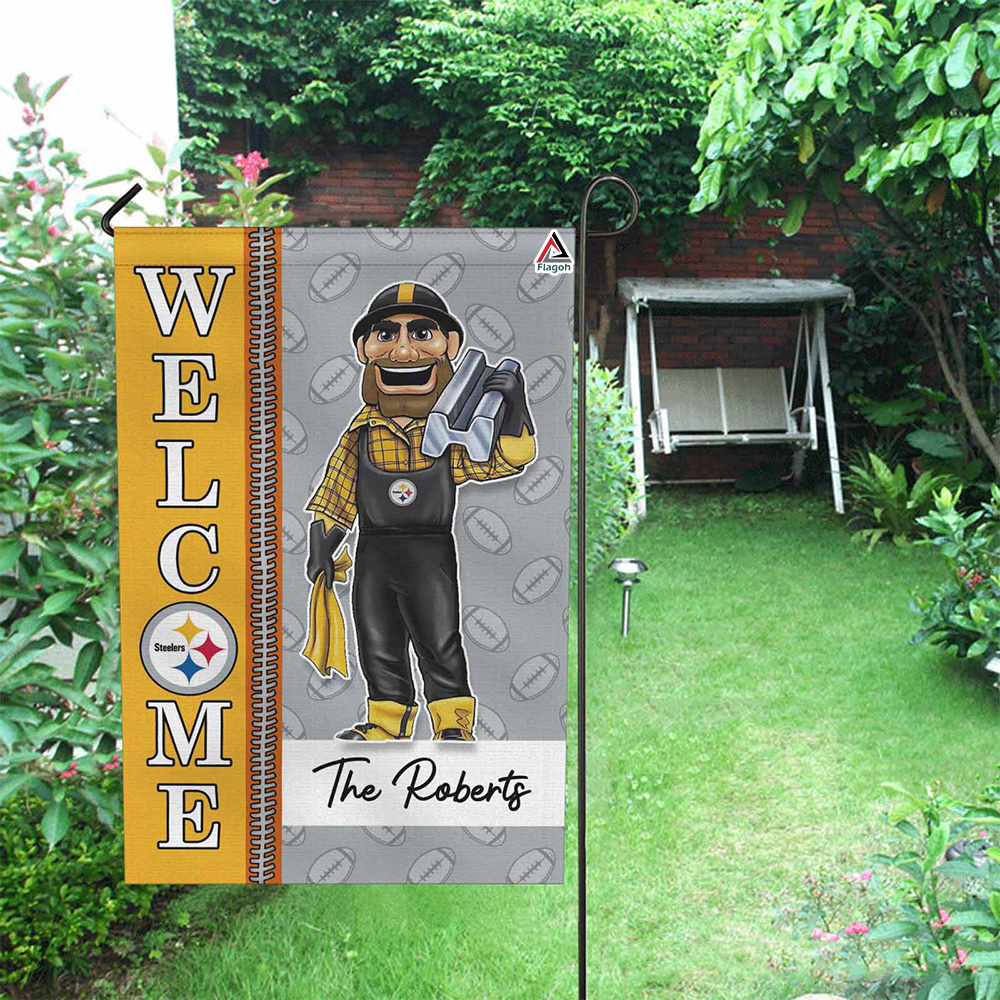 Pittsburgh Steelers Football Flag, Steely McBeam Mascot Personalized Football Fan Welcome Flags, Custom Family Name NFL Decor - Image 7