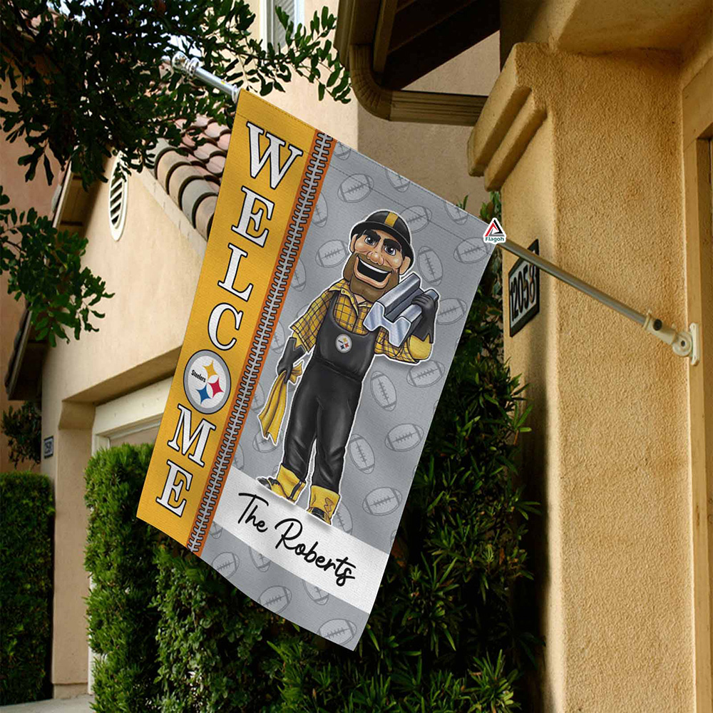 Pittsburgh Steelers Football Flag, Steely McBeam Mascot Personalized Football Fan Welcome Flags, Custom Family Name NFL Decor - Image 5