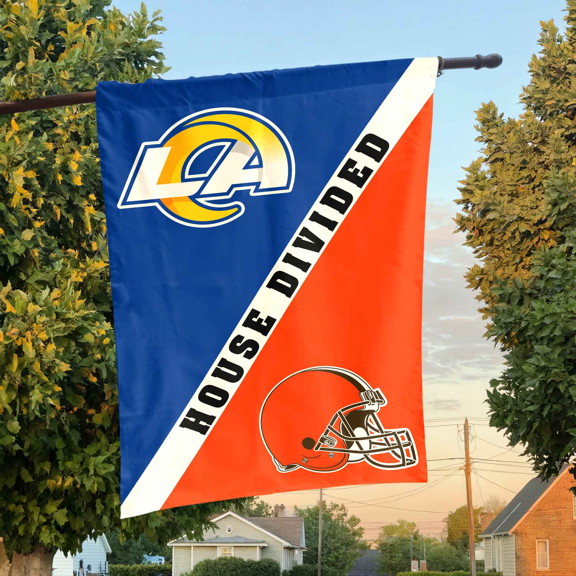 Rams vs Browns House Divided Flag, NFL House Divided Flag
