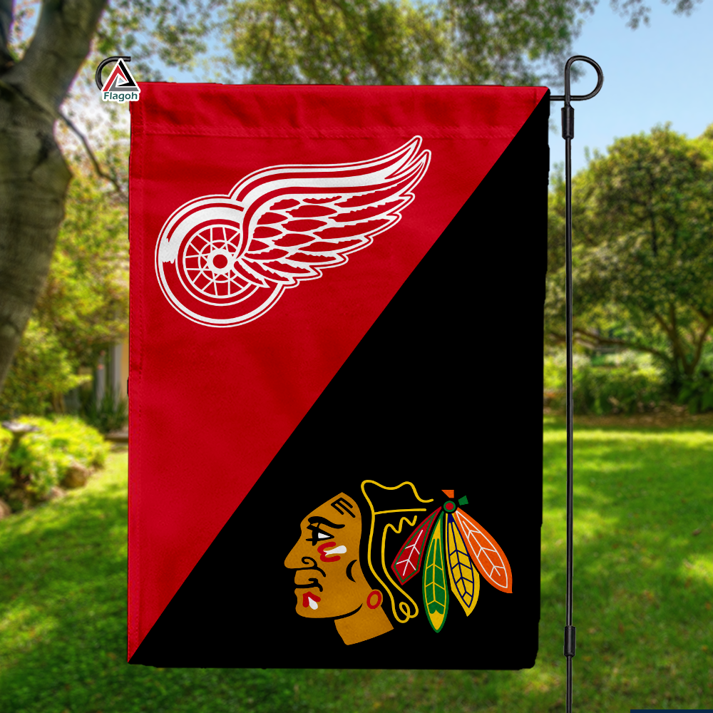 Red Wings vs Blackhawks House Divided Flag, NHL House Divided Flag