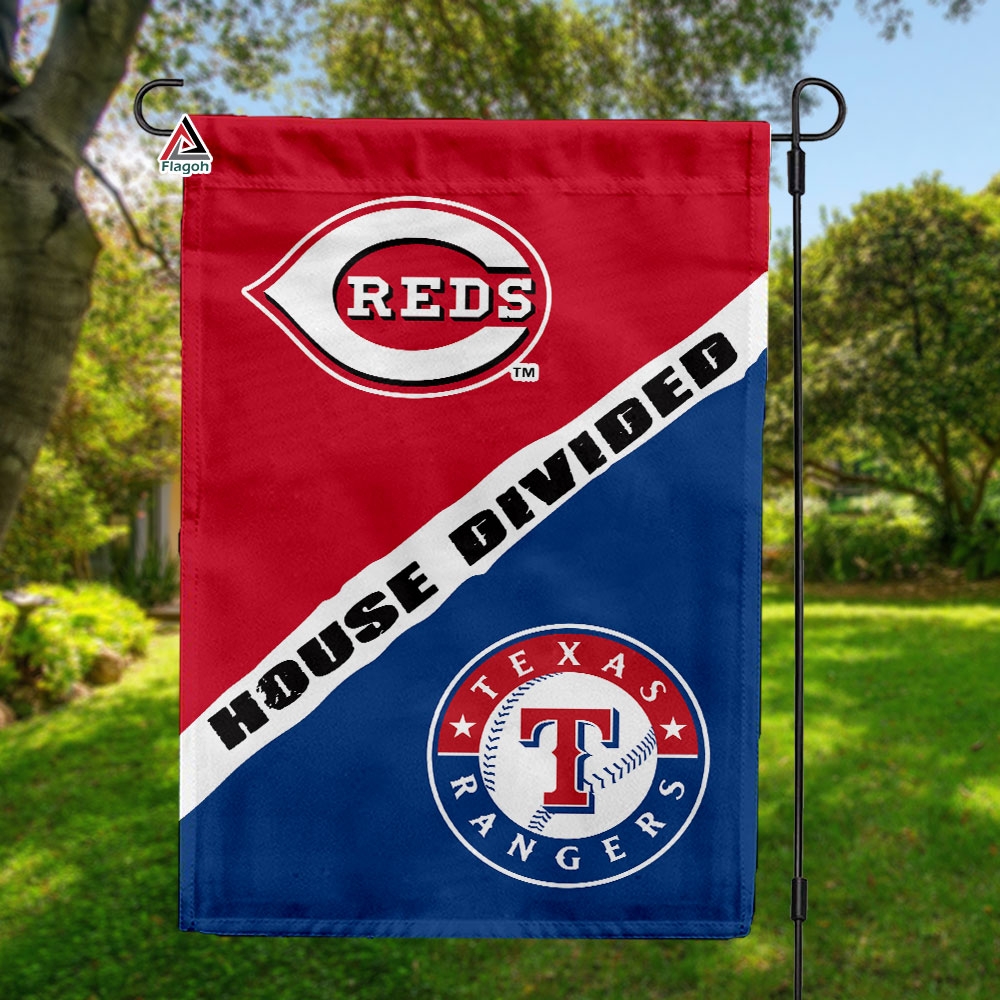 Reds vs Rangers House Divided Flag, MLB House Divided Flag