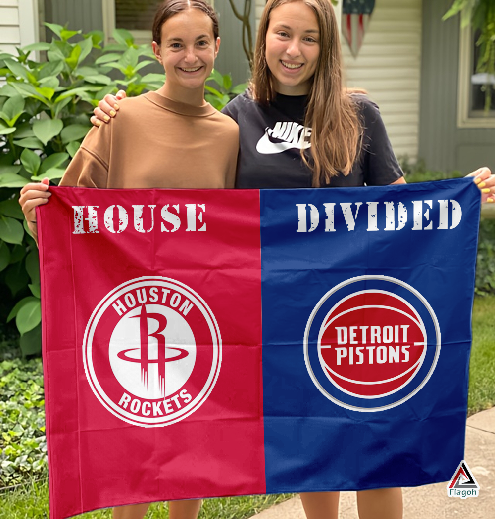 Rockets vs Pistons House Divided Flag, NBA House Divided Flag - Image 3