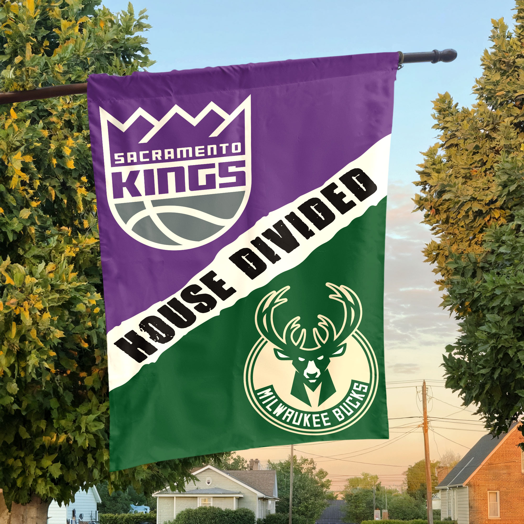Sacramento vs Milwaukee House Divided Flag, NBA House Divided Flag