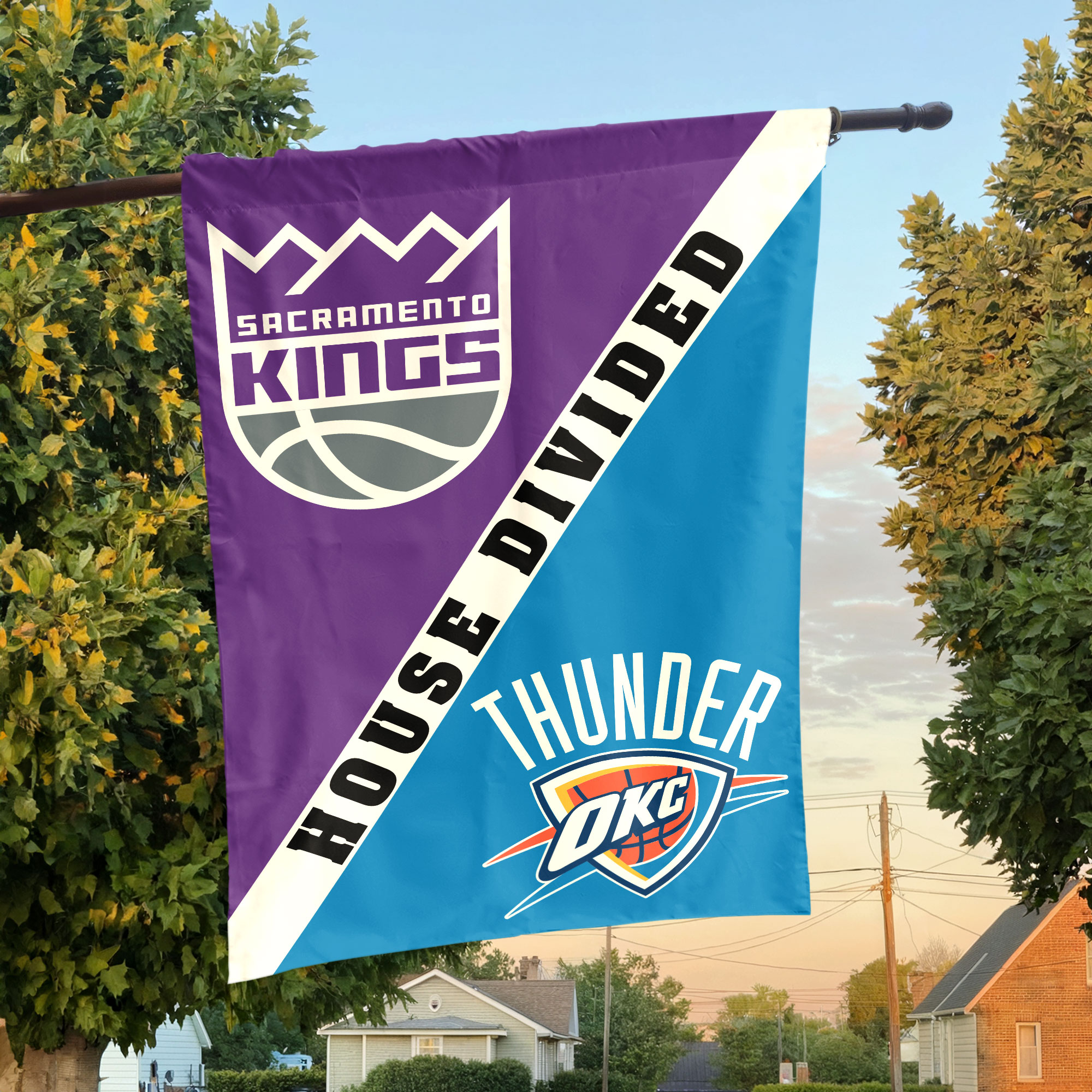 Sacramento vs Oklahoma City House Divided Flag, NBA House Divided Flag